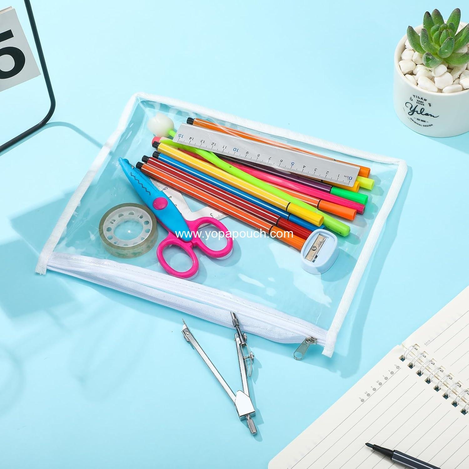 Wholesale 12 Pcs Clear Zipper Pouches PVC Makeup Envelopes Multi-purpose Pencil Cases for Document Organization (10 x 8 x 0.2 Inch, White) Supplier