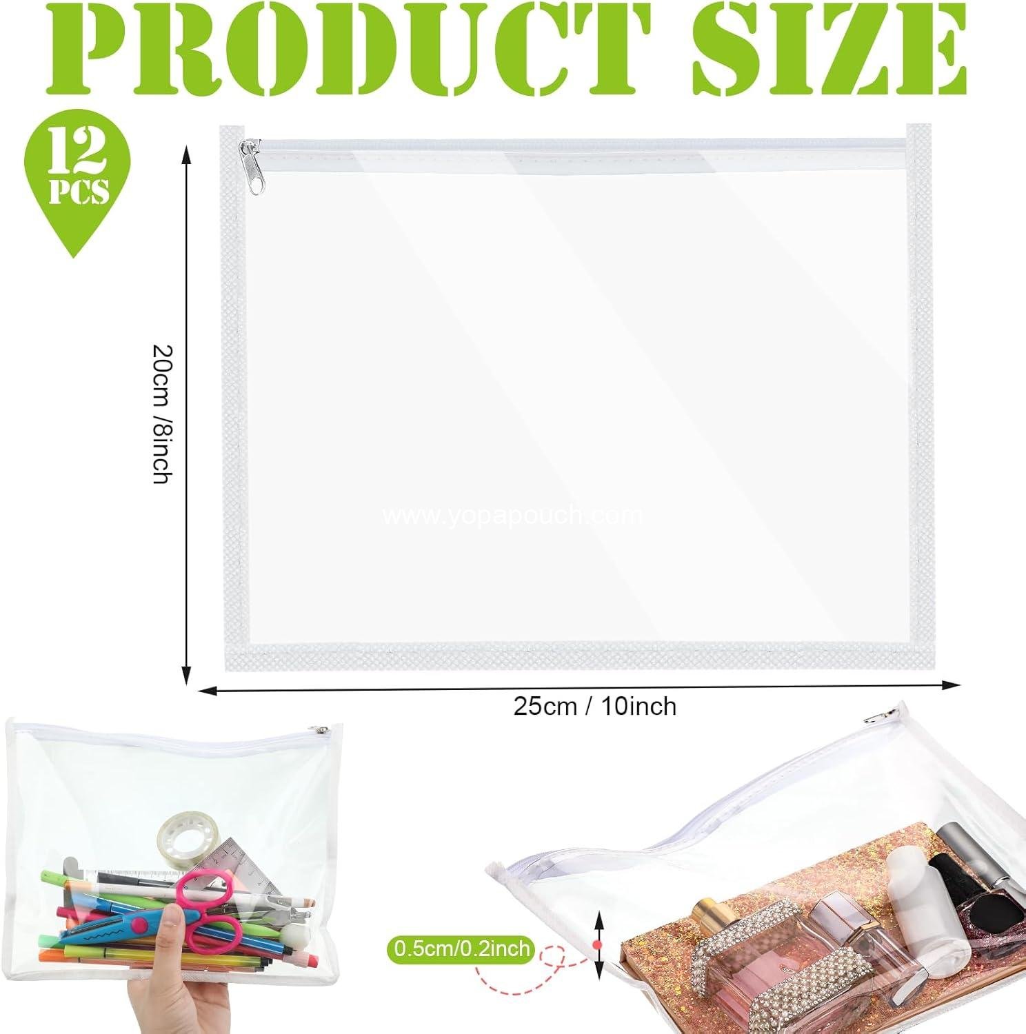 Wholesale 12 Pcs Clear Zipper Pouches PVC Makeup Envelopes Multi-purpose Pencil Cases for Document Organization (10 x 8 x 0.2 Inch, White) Supplier