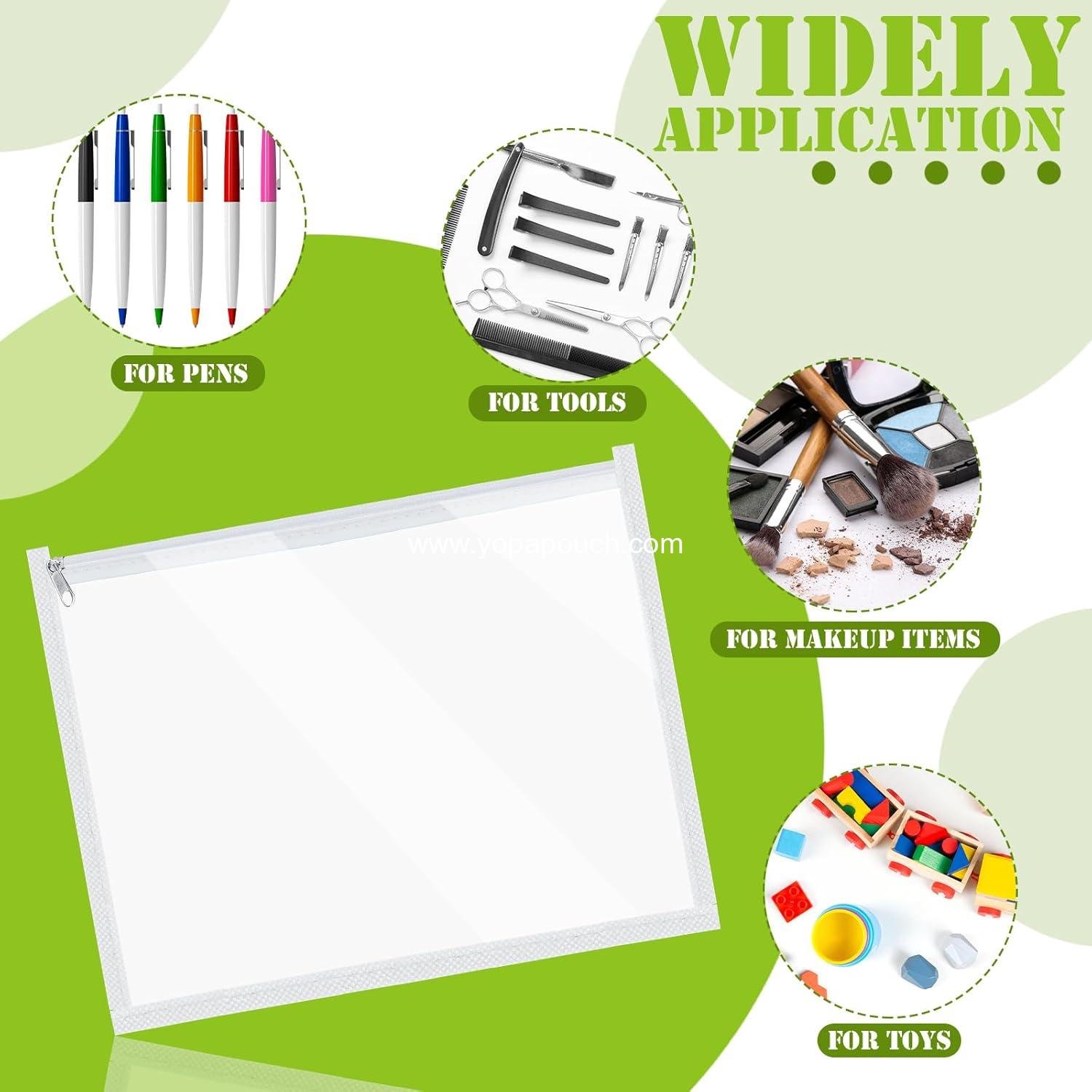 Wholesale 12 Pcs Clear Zipper Pouches PVC Makeup Envelopes Multi-purpose Pencil Cases for Document Organization (10 x 8 x 0.2 Inch, White) Supplier