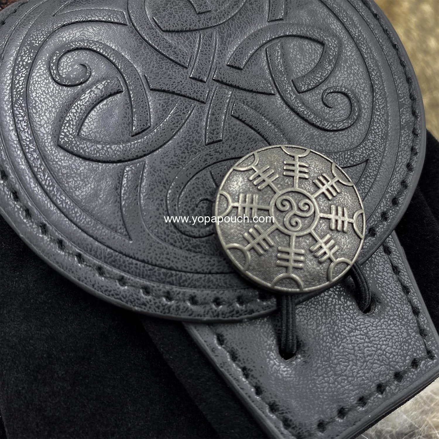 Wholesale Medieval Embossed Faux Leather Belt Pouch, Retro Renaissance Portable Belt Bag Coin Purse Dice Bag (Black B) Supplier