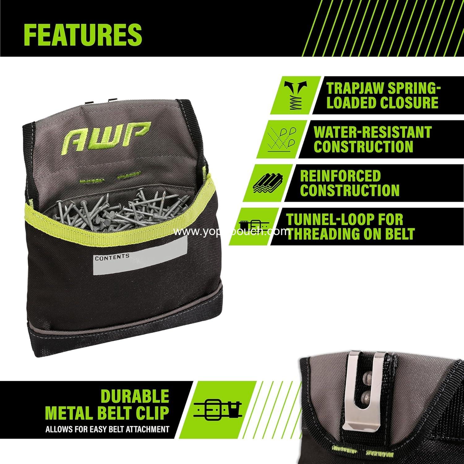 Wholesale Clip-on Fastener Tool Pouch - Small Utility Bag with Spring-Loaded Closure for Nails, Screws, and Electrical Accessories, 1L-039-2 Supplier