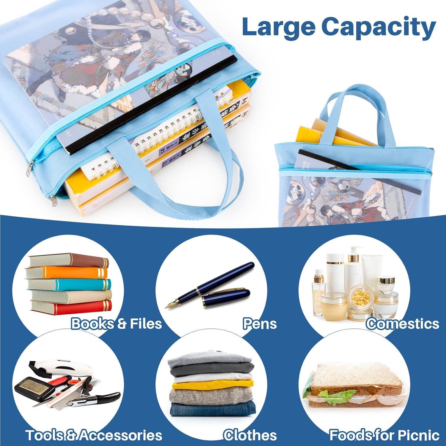 Wholesale Mesh Zipper Pouch with Handle - 11 x 13.7 Inch Reusable Double Pocket Storage Bag, Foldable Nylon Document Organizer for Puzzles, Books, Office, Travel, Shopping, Supplier