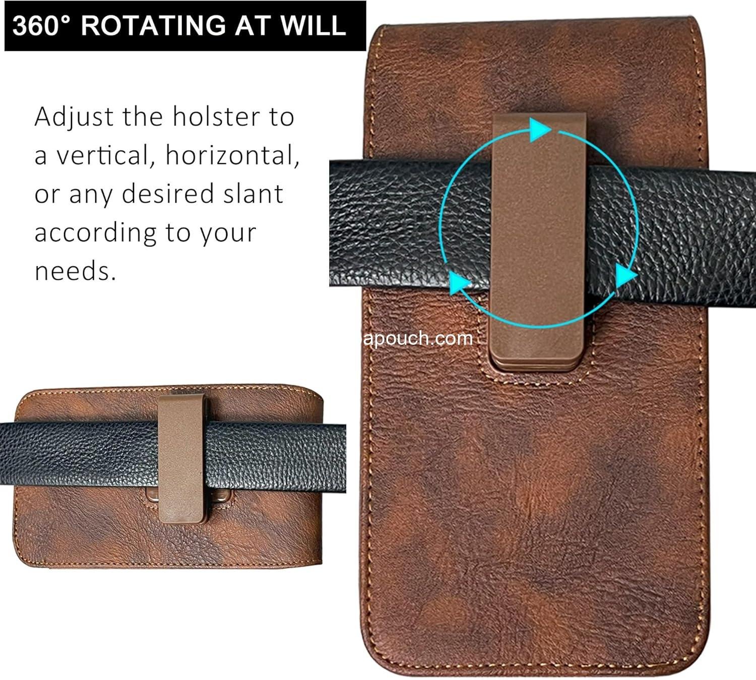 Wholesale 360 Rotating Leather Phone Holster with Belt Clip for iPhone 17, 16, 15, 14, 13, Galaxy S25/S24/S22/S21 - XL Pouch Case for Men (Brown) Manufacturer