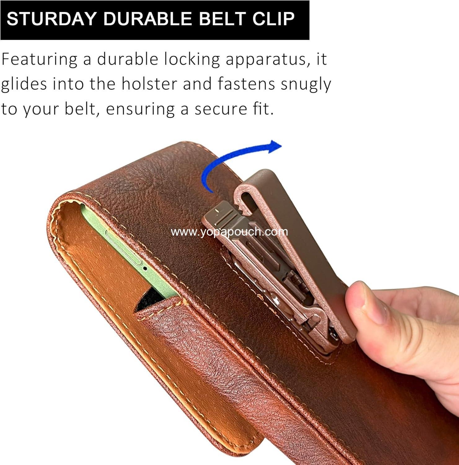 Wholesale 360 Rotating Leather Phone Holster with Belt Clip for iPhone 17, 16, 15, 14, 13, Galaxy S25/S24/S22/S21 - XL Pouch Case for Men (Brown) Manufacturer