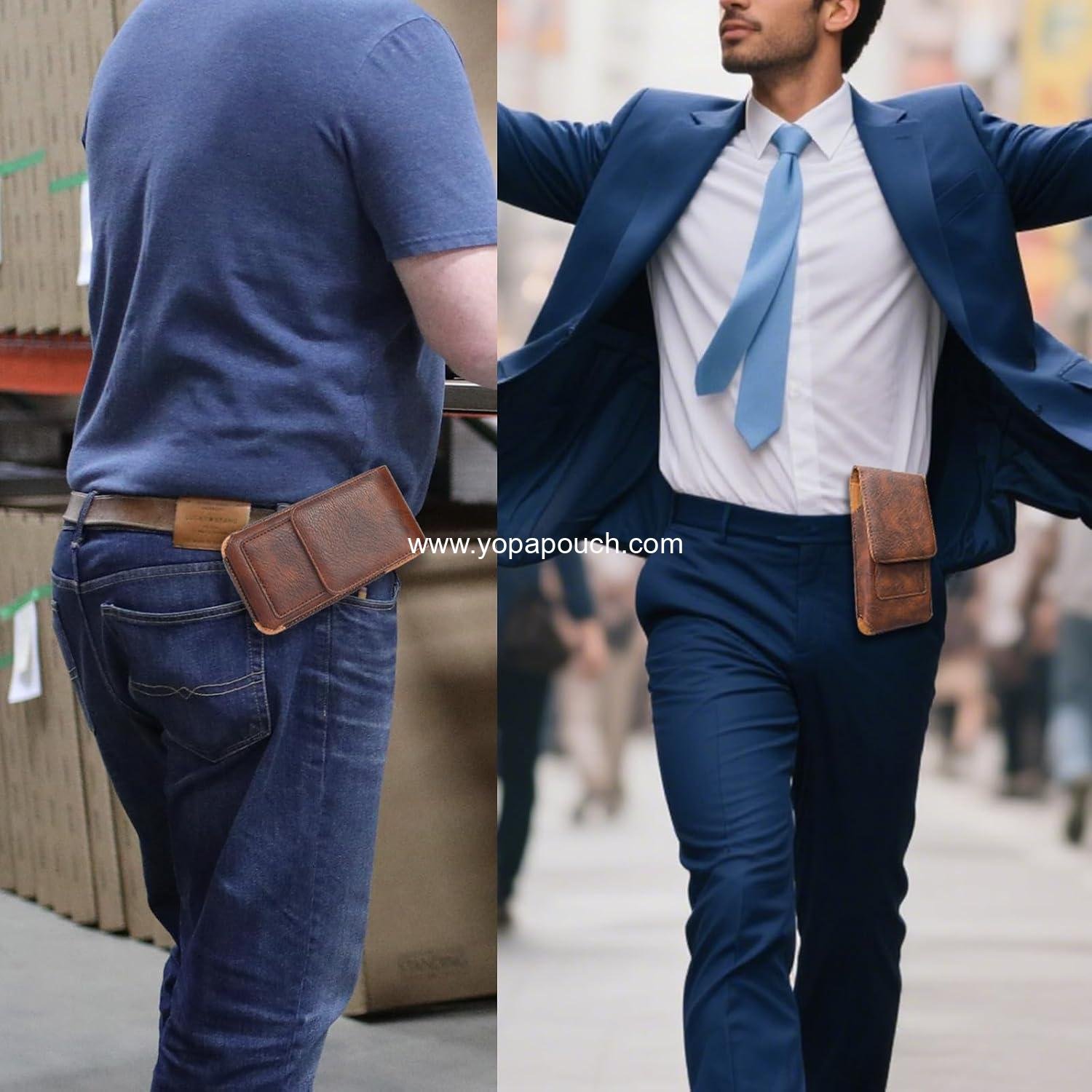 Wholesale 360 Rotating Leather Phone Holster with Belt Clip for iPhone 17, 16, 15, 14, 13, Galaxy S25/S24/S22/S21 - XL Pouch Case for Men (Brown) Manufacturer