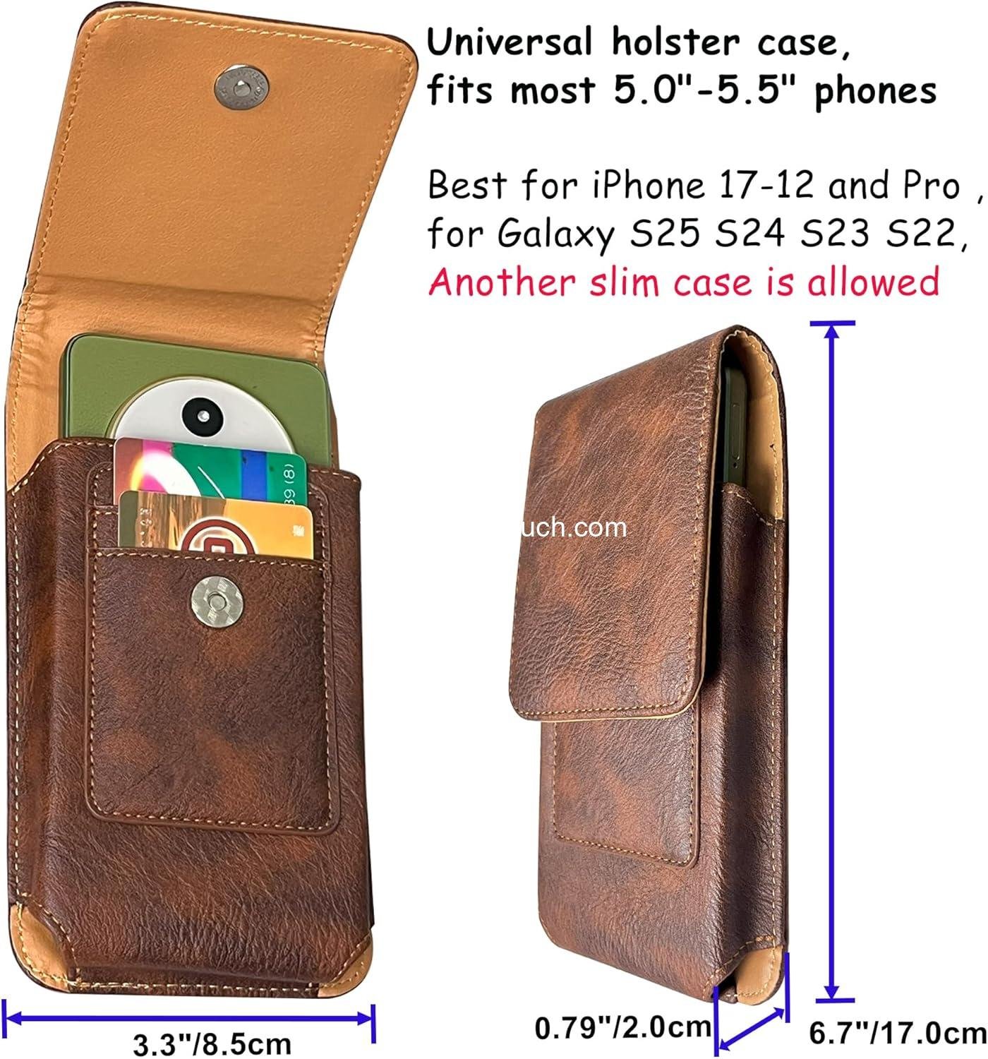 Wholesale 360 Rotating Leather Phone Holster with Belt Clip for iPhone 17, 16, 15, 14, 13, Galaxy S25/S24/S22/S21 - XL Pouch Case for Men (Brown) Manufacturer