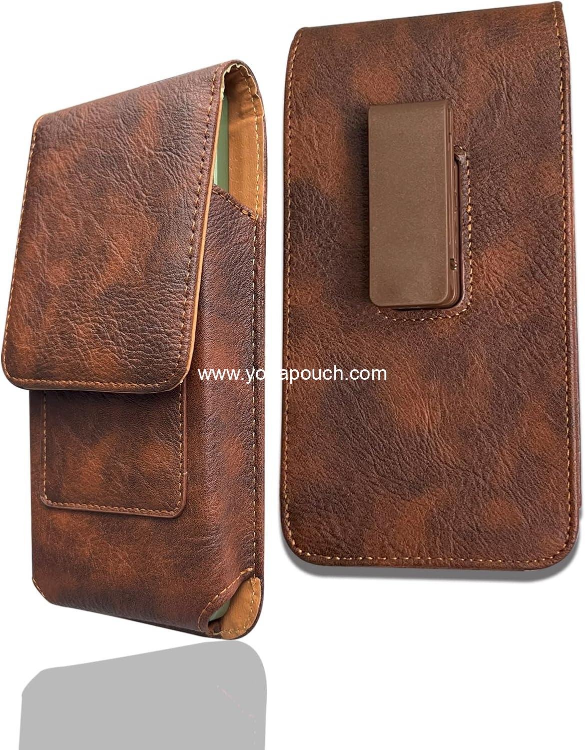 Wholesale 360 Rotating Leather Phone Holster with Belt Clip for iPhone 17, 16, 15, 14, 13, Galaxy S25/S24/S22/S21 - XL Pouch Case for Men (Brown) Manufacturer