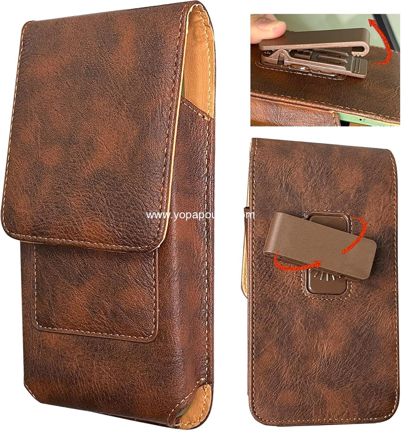 Wholesale 360 Rotating Leather Phone Holster with Belt Clip for iPhone 17, 16, 15, 14, 13, Galaxy S25/S24/S22/S21 - XL Pouch Case for Men (Brown) Manufacturer