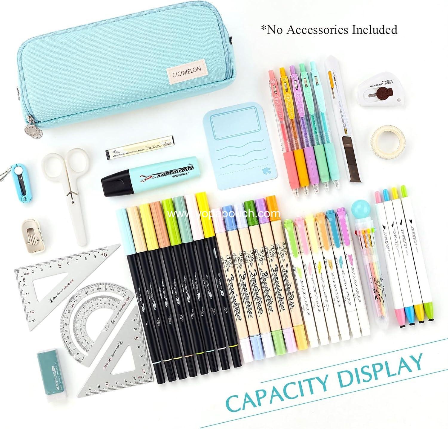 Wholesale Large Capacity Pencil Case with 3 Compartments - Perfect Pencil Pouch for Students and Adults (Light Blue) Supplier