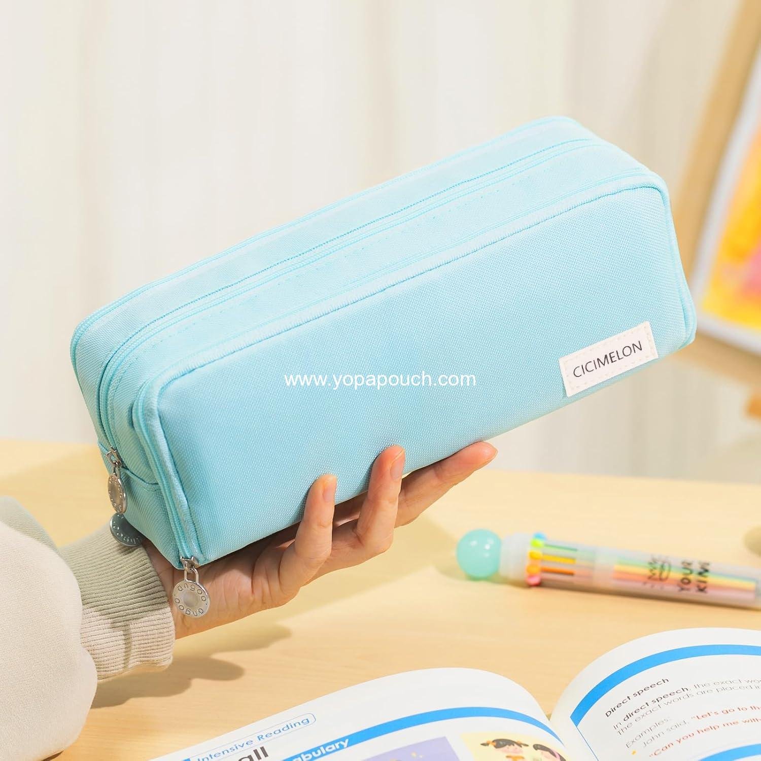 Wholesale Large Capacity Pencil Case with 3 Compartments - Perfect Pencil Pouch for Students and Adults (Light Blue) Supplier