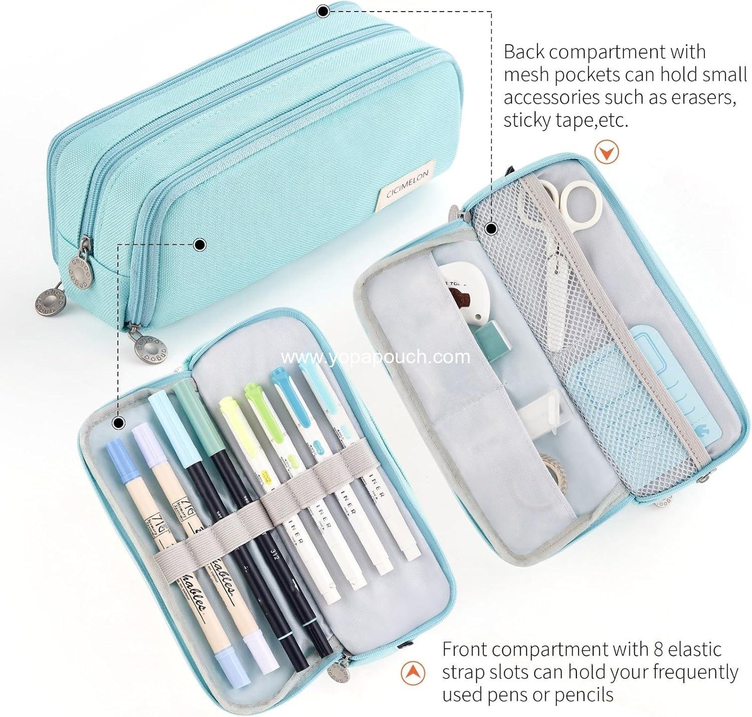 Wholesale Large Capacity Pencil Case with 3 Compartments - Perfect Pencil Pouch for Students and Adults (Light Blue) Supplier