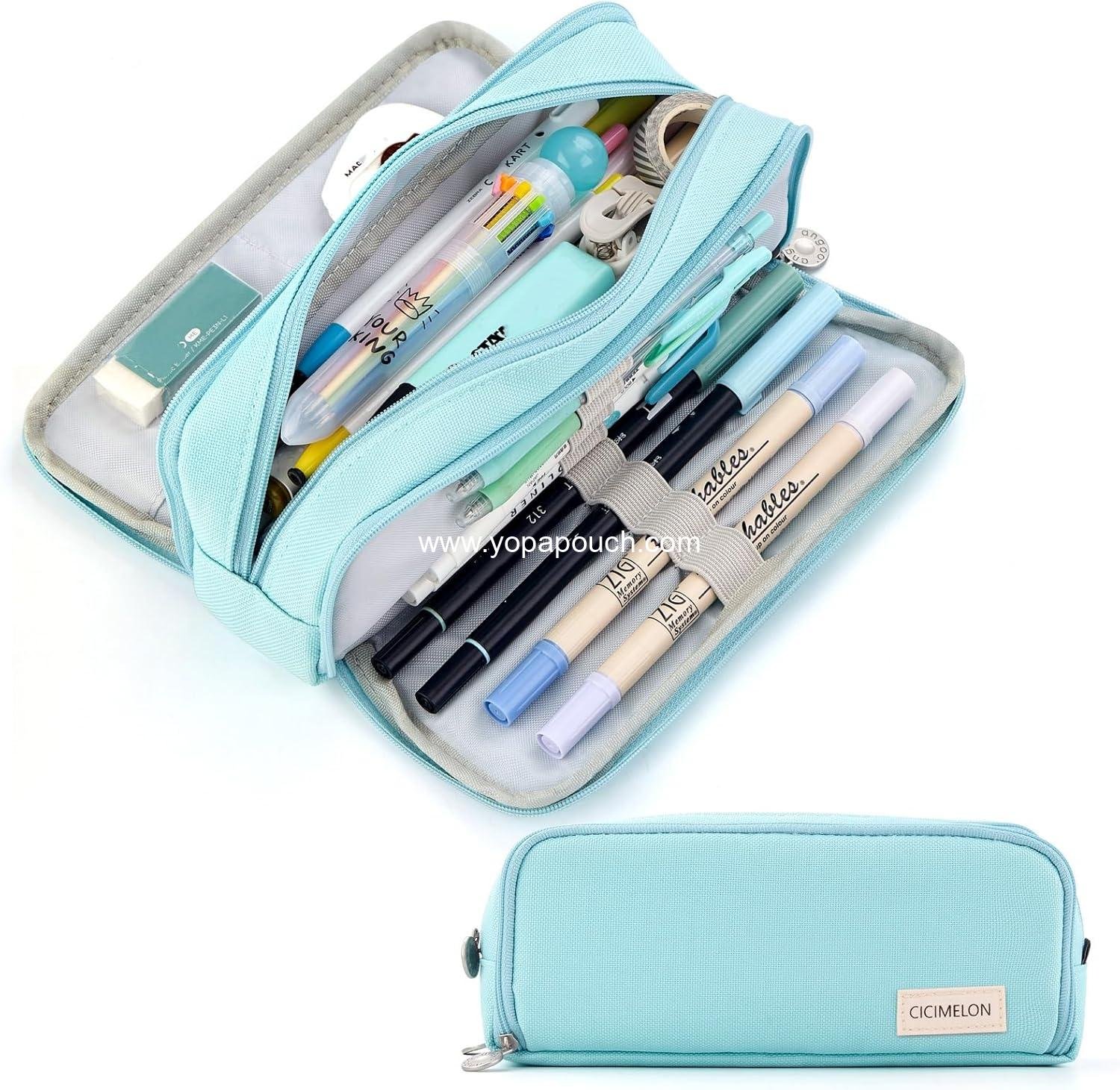 Wholesale Large Capacity Pencil Case with 3 Compartments - Perfect Pencil Pouch for Students and Adults (Light Blue) Supplier
