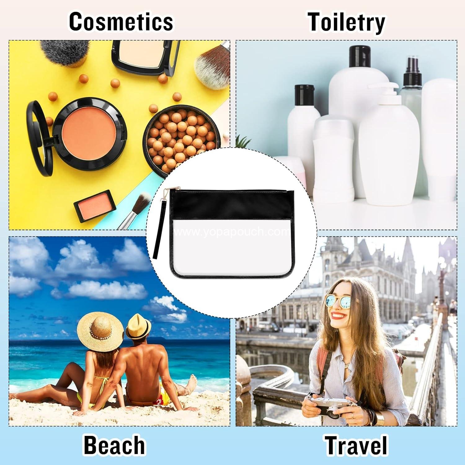 Wholesale Clear PVC Flat Pouch - Travel Makeup Bag with Wristlet, DIY Chenille Letter Design, Waterproof Toiletry Cosmetic Pouch for Women Girls (Black) - Supplier