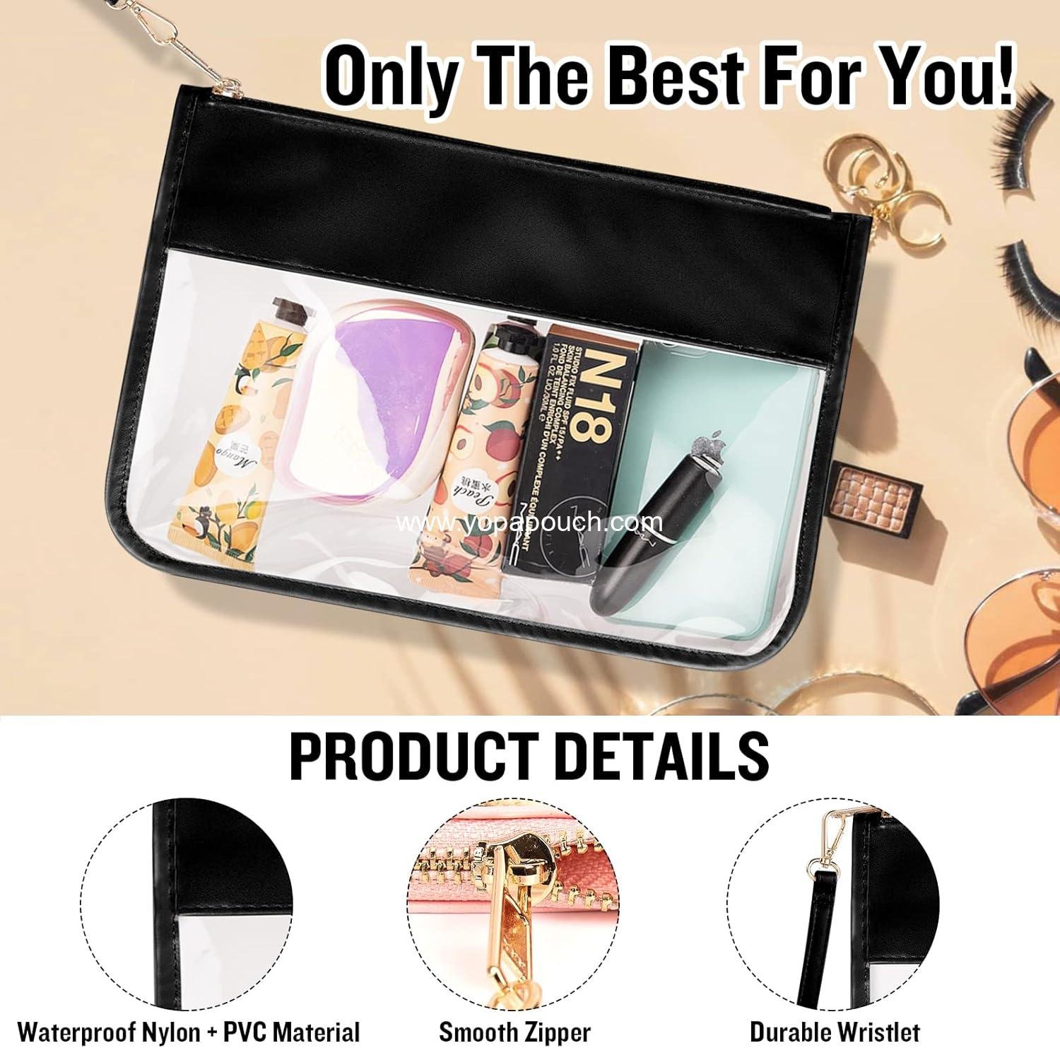Wholesale Clear PVC Flat Pouch - Travel Makeup Bag with Wristlet, DIY Chenille Letter Design, Waterproof Toiletry Cosmetic Pouch for Women Girls (Black) - Supplier