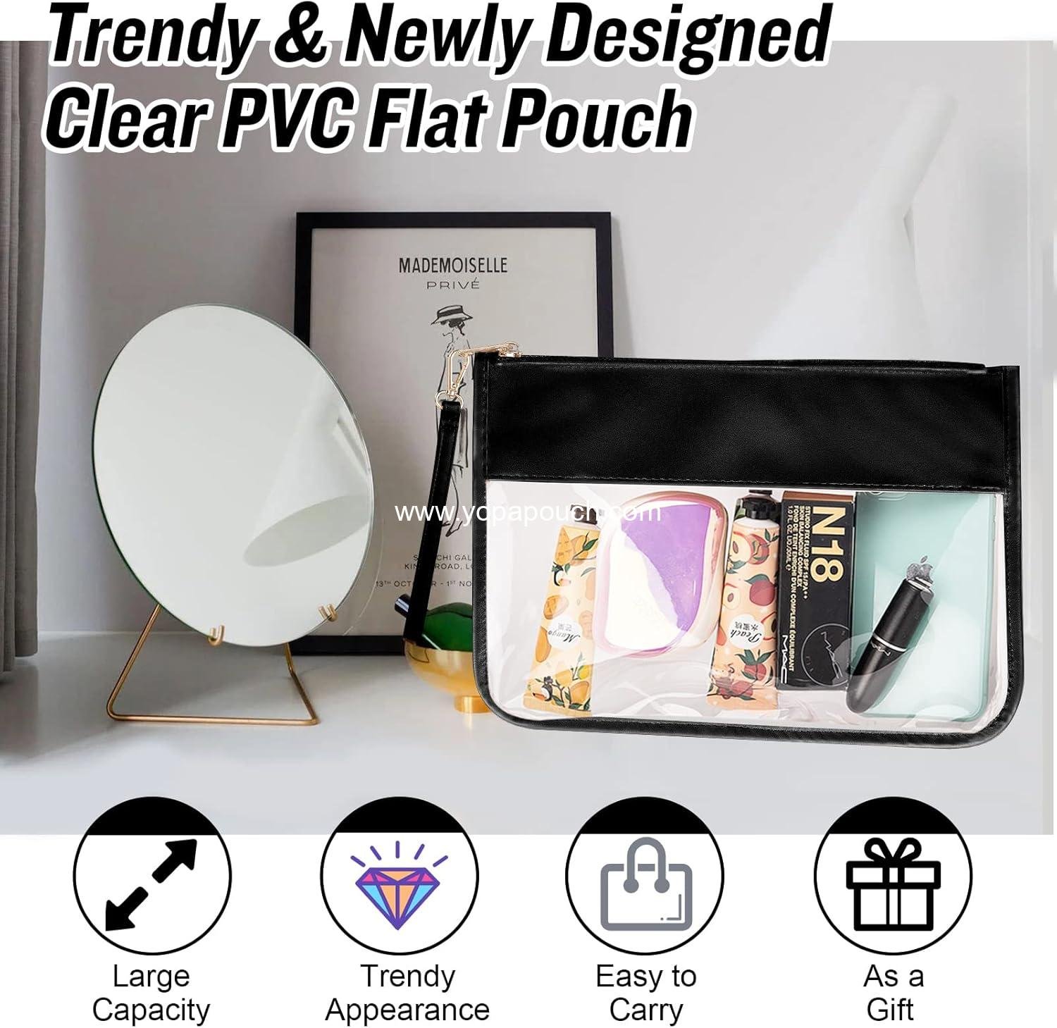 Wholesale Clear PVC Flat Pouch - Travel Makeup Bag with Wristlet, DIY Chenille Letter Design, Waterproof Toiletry Cosmetic Pouch for Women Girls (Black) - Supplier