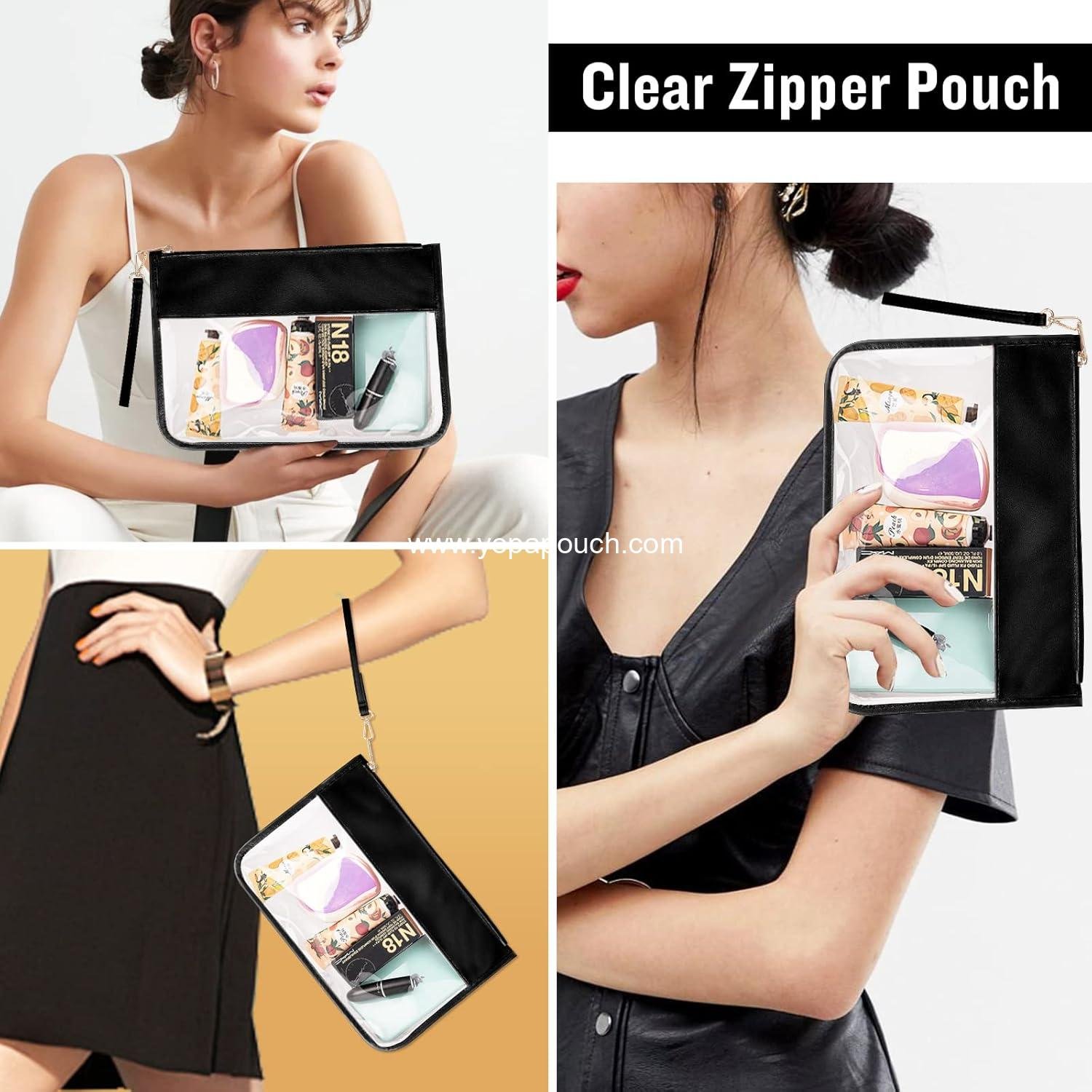 Wholesale Clear PVC Flat Pouch - Travel Makeup Bag with Wristlet, DIY Chenille Letter Design, Waterproof Toiletry Cosmetic Pouch for Women Girls (Black) - Supplier