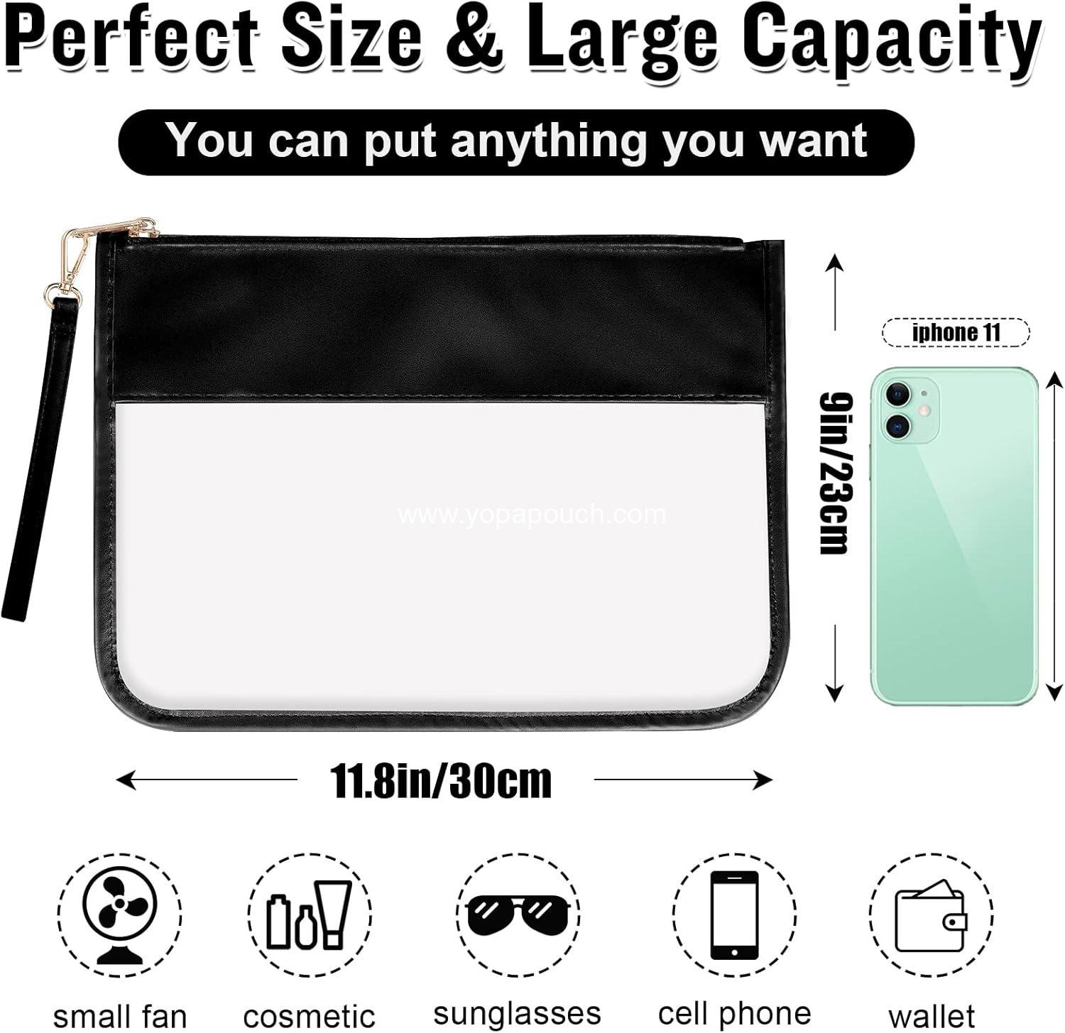 Wholesale Clear PVC Flat Pouch - Travel Makeup Bag with Wristlet, DIY Chenille Letter Design, Waterproof Toiletry Cosmetic Pouch for Women Girls (Black) - Supplier