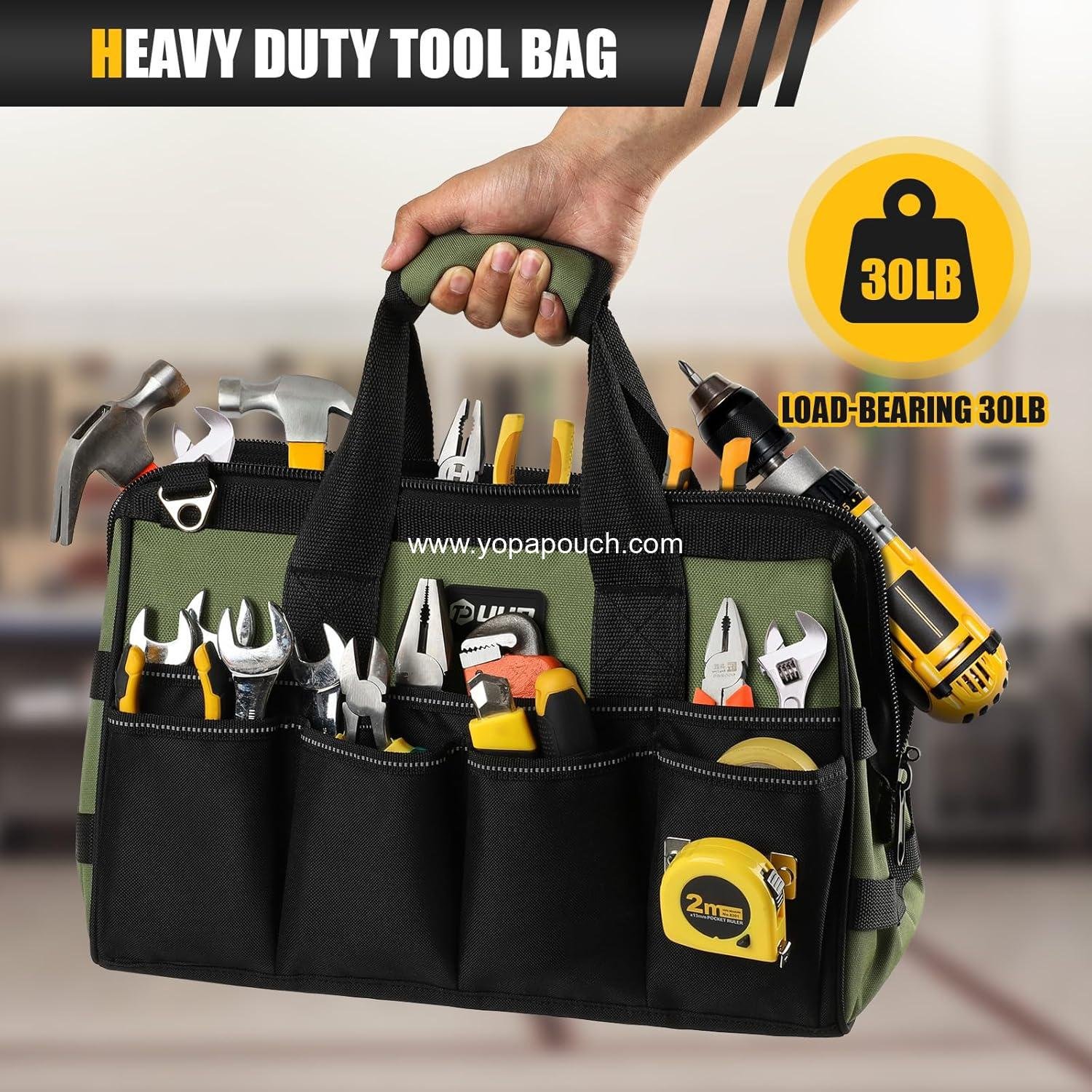 Wholesale 15-Inch Heavy Duty Tool Bag - 16 Pocket Portable Organizer, Soft Handle Large Zipper Carrying Toolbag, Ideal for Mechanic Gifts, Supplier