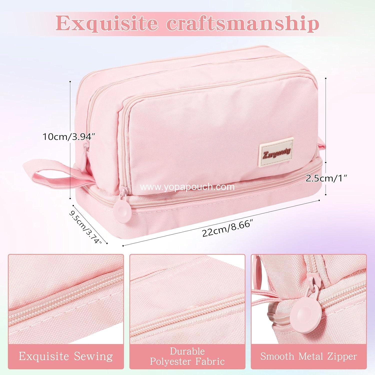 OEM Pink Large Capacity Pencil Case with 4 Compartments, Zipper Pouch and Portable Handle, Aesthetic Pencil Organizer for Teens and Adults - Stationery Bag for School Supplier