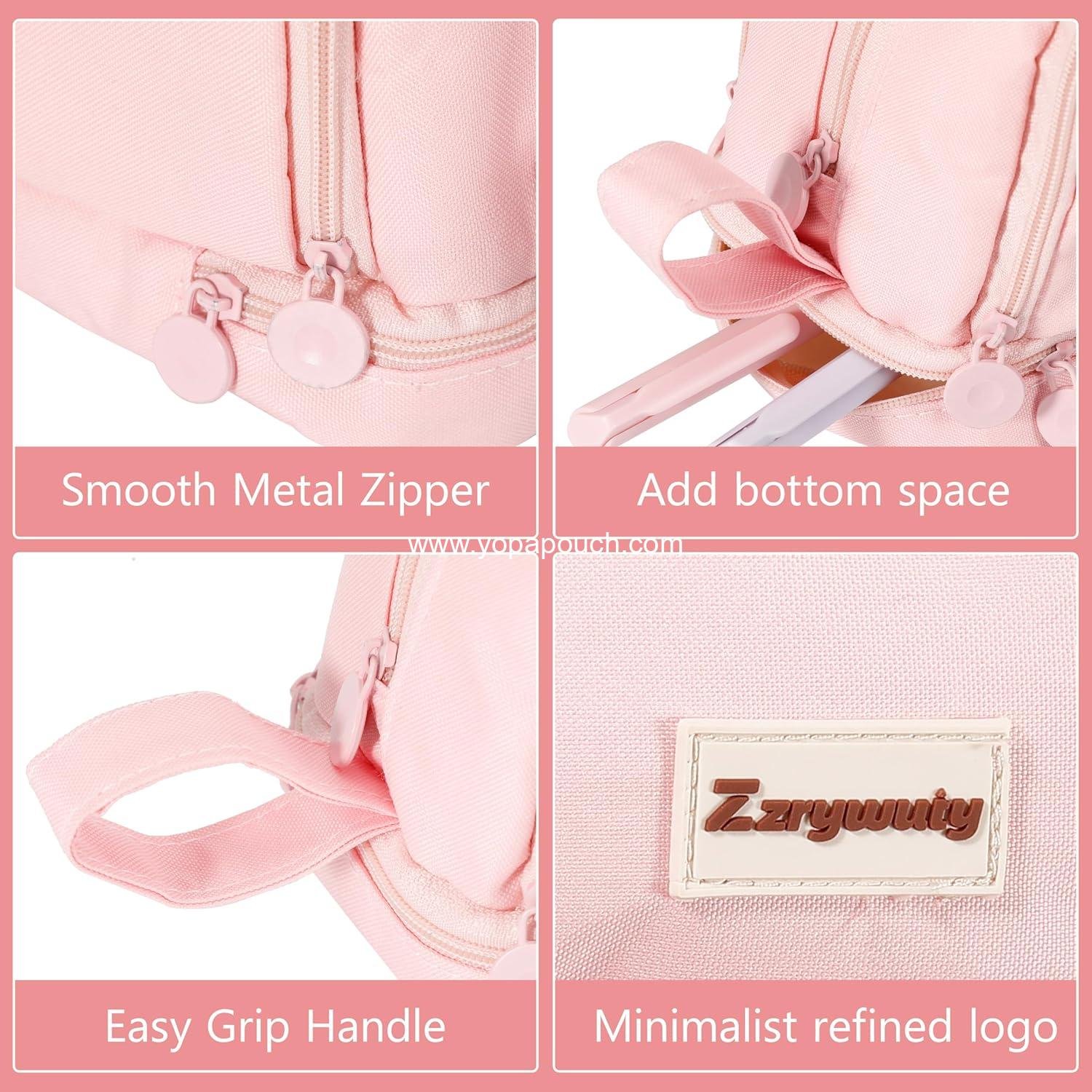 OEM Pink Large Capacity Pencil Case with 4 Compartments, Zipper Pouch and Portable Handle, Aesthetic Pencil Organizer for Teens and Adults - Stationery Bag for School Supplier