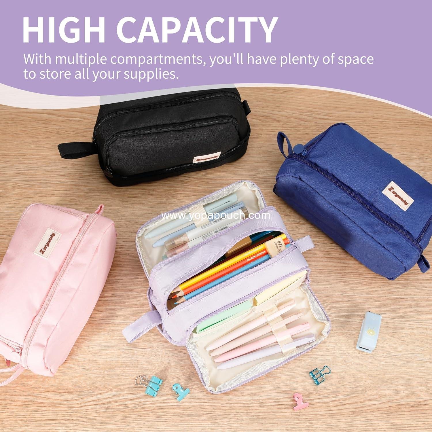 OEM Pink Large Capacity Pencil Case with 4 Compartments, Zipper Pouch and Portable Handle, Aesthetic Pencil Organizer for Teens and Adults - Stationery Bag for School Supplier