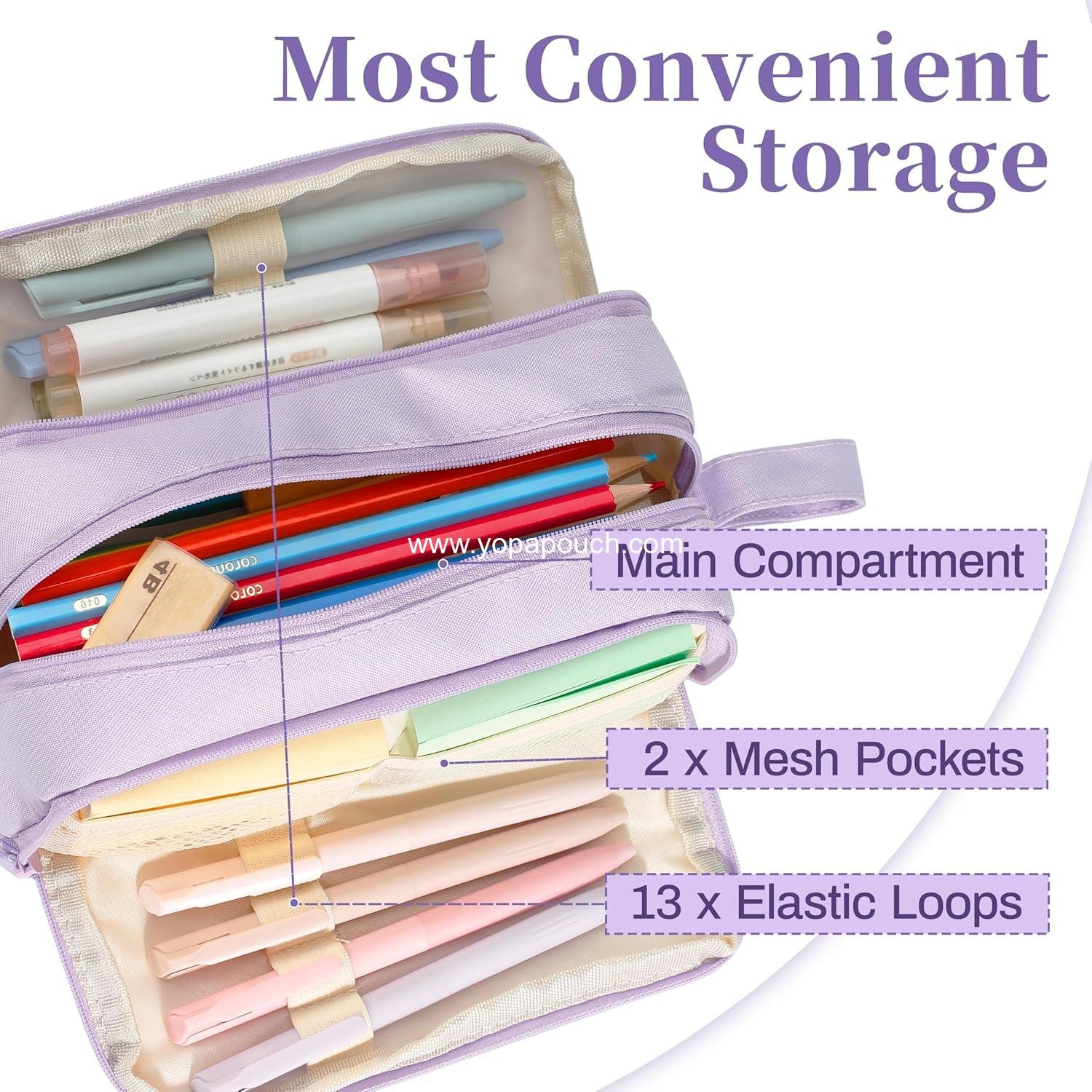 OEM Pink Large Capacity Pencil Case with 4 Compartments, Zipper Pouch and Portable Handle, Aesthetic Pencil Organizer for Teens and Adults - Stationery Bag for School Supplier