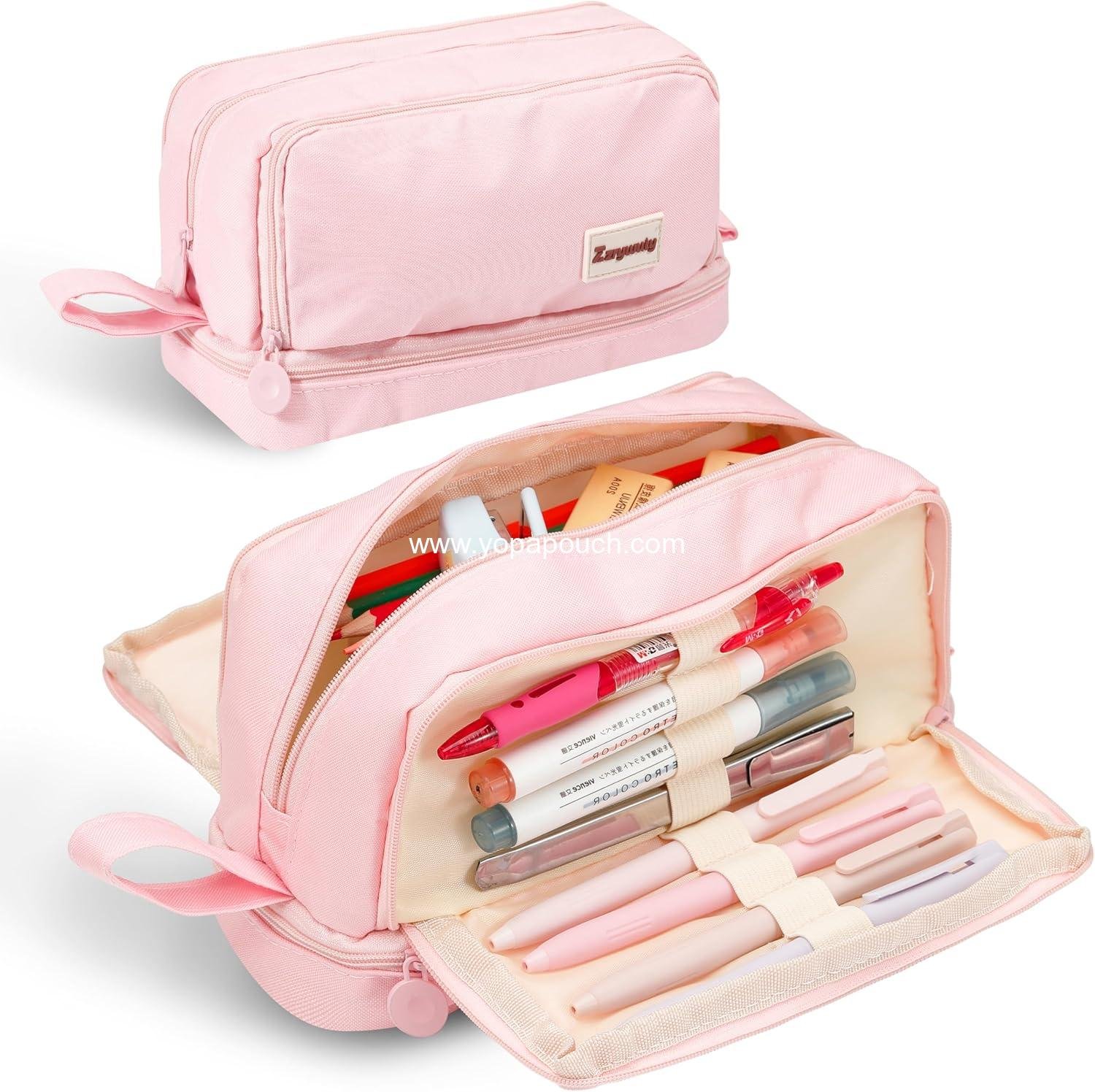 OEM Pink Large Capacity Pencil Case with 4 Compartments, Zipper Pouch and Portable Handle, Aesthetic Pencil Organizer for Teens and Adults - Stationery Bag for School Supplier