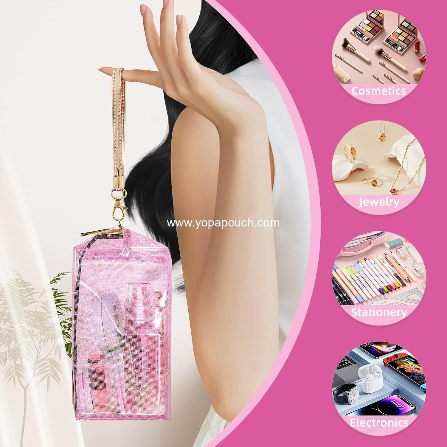 Wholesale Clear Colorful Makeup Bag - Thick PVC Small Clear Toiletry Bag for Travel, Waterproof Cosmetic Organizer with Durable Zipper & Detachable Strap, Transparent Pouch for Women, 7.1x4x3 In Pink Manufacturer