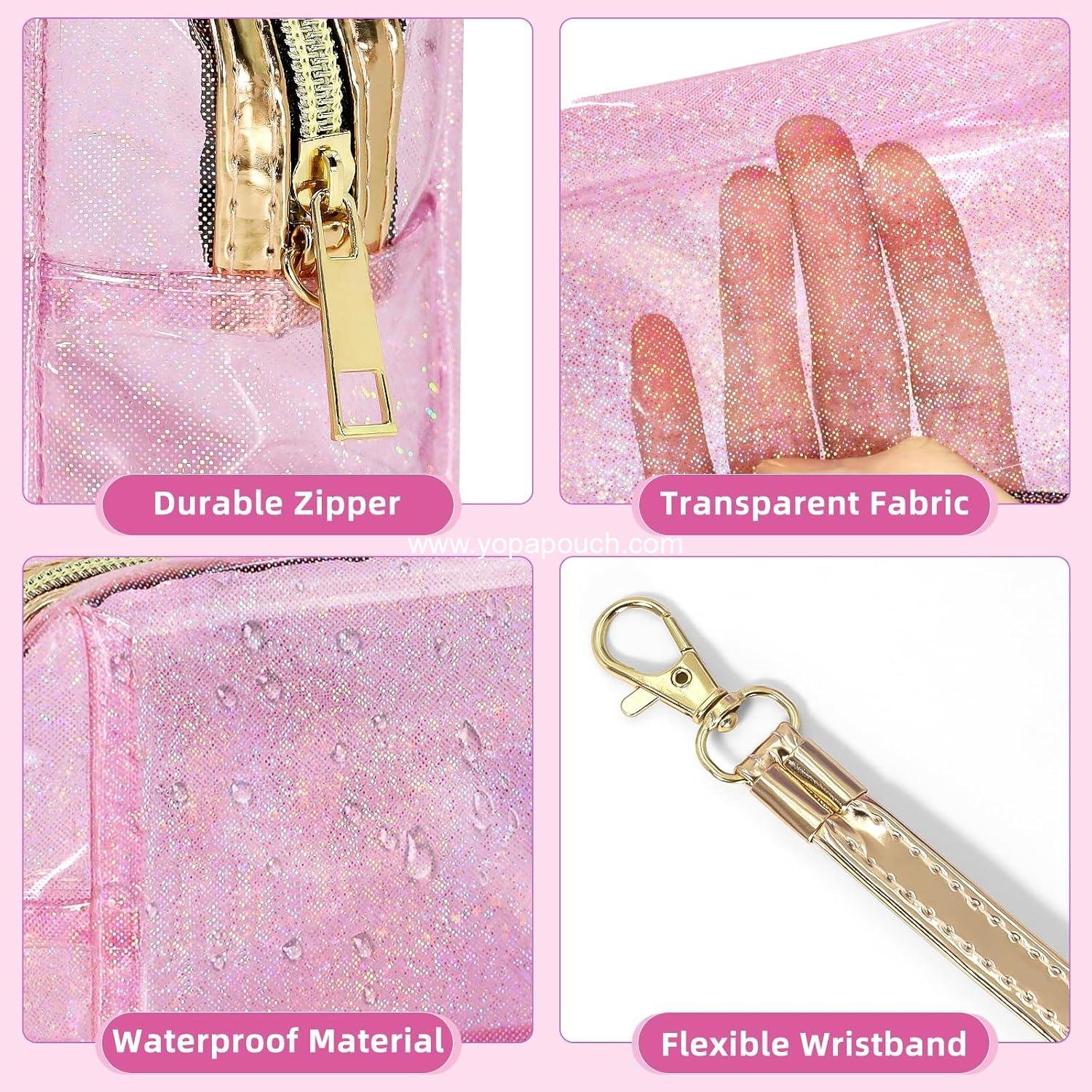 Wholesale Clear Colorful Makeup Bag - Thick PVC Small Clear Toiletry Bag for Travel, Waterproof Cosmetic Organizer with Durable Zipper & Detachable Strap, Transparent Pouch for Women, 7.1x4x3 In Pink Manufacturer