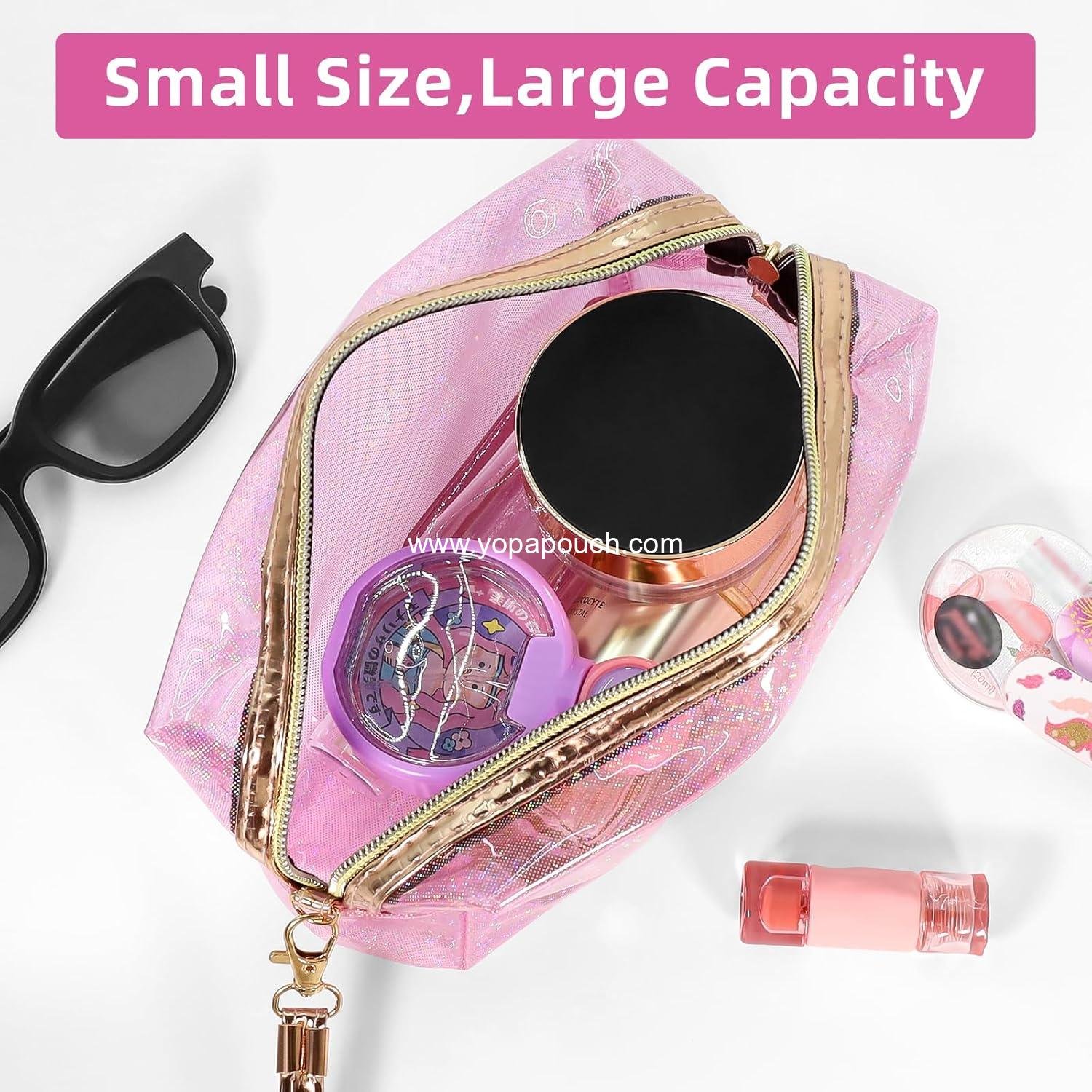 Wholesale Clear Colorful Makeup Bag - Thick PVC Small Clear Toiletry Bag for Travel, Waterproof Cosmetic Organizer with Durable Zipper & Detachable Strap, Transparent Pouch for Women, 7.1x4x3 In Pink Manufacturer