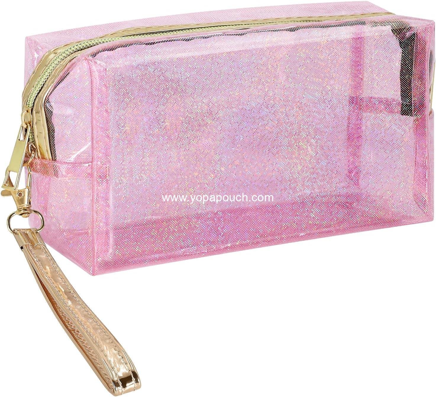 Wholesale Clear Colorful Makeup Bag - Thick PVC Small Clear Toiletry Bag for Travel, Waterproof Cosmetic Organizer with Durable Zipper & Detachable Strap, Transparent Pouch for Women, 7.1x4x3 In Pink Manufacturer