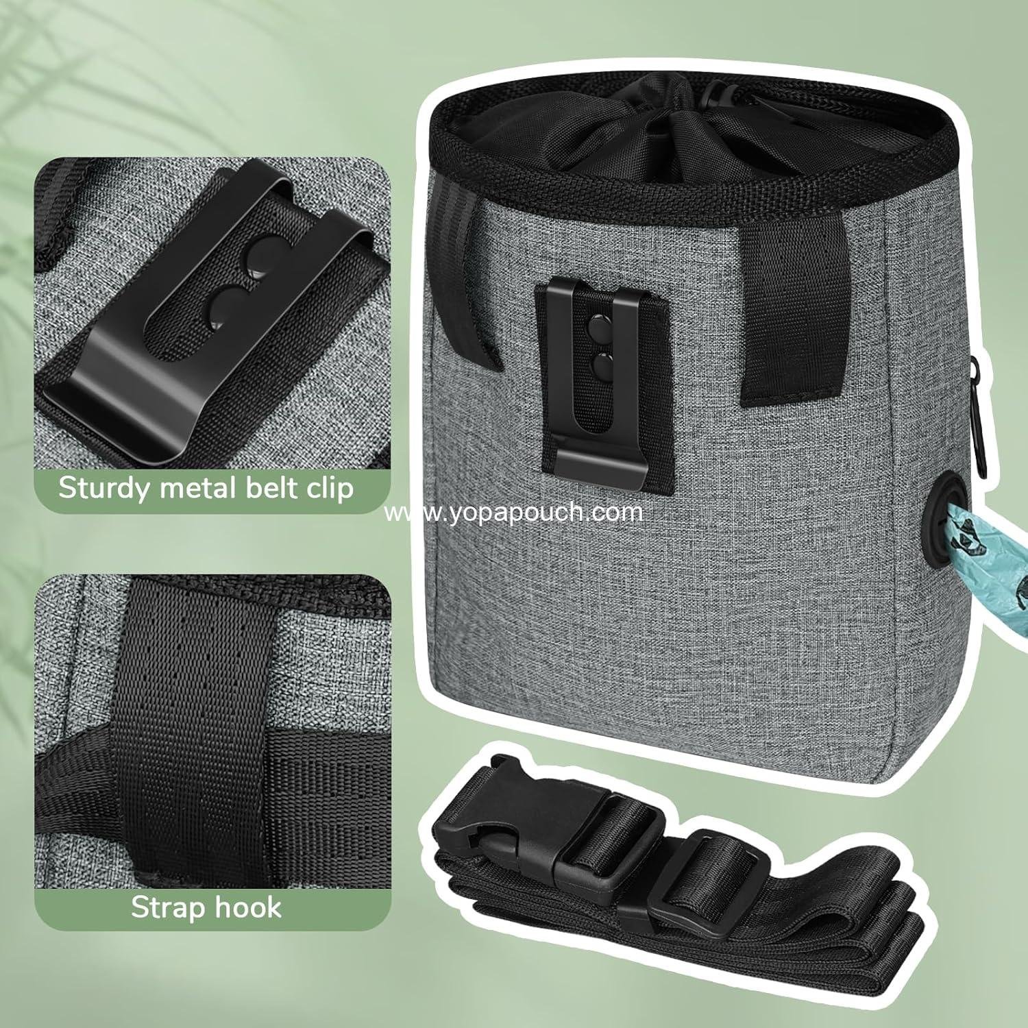 Wholesale Upgraded Large Dog Treat Pouch with Waist Clip - Stylish Green & Grey Design - Spacious Treat Bag for Walks, Outdoor Activities, Travel, and Training - Includes 1 Poop Bag - Supplier