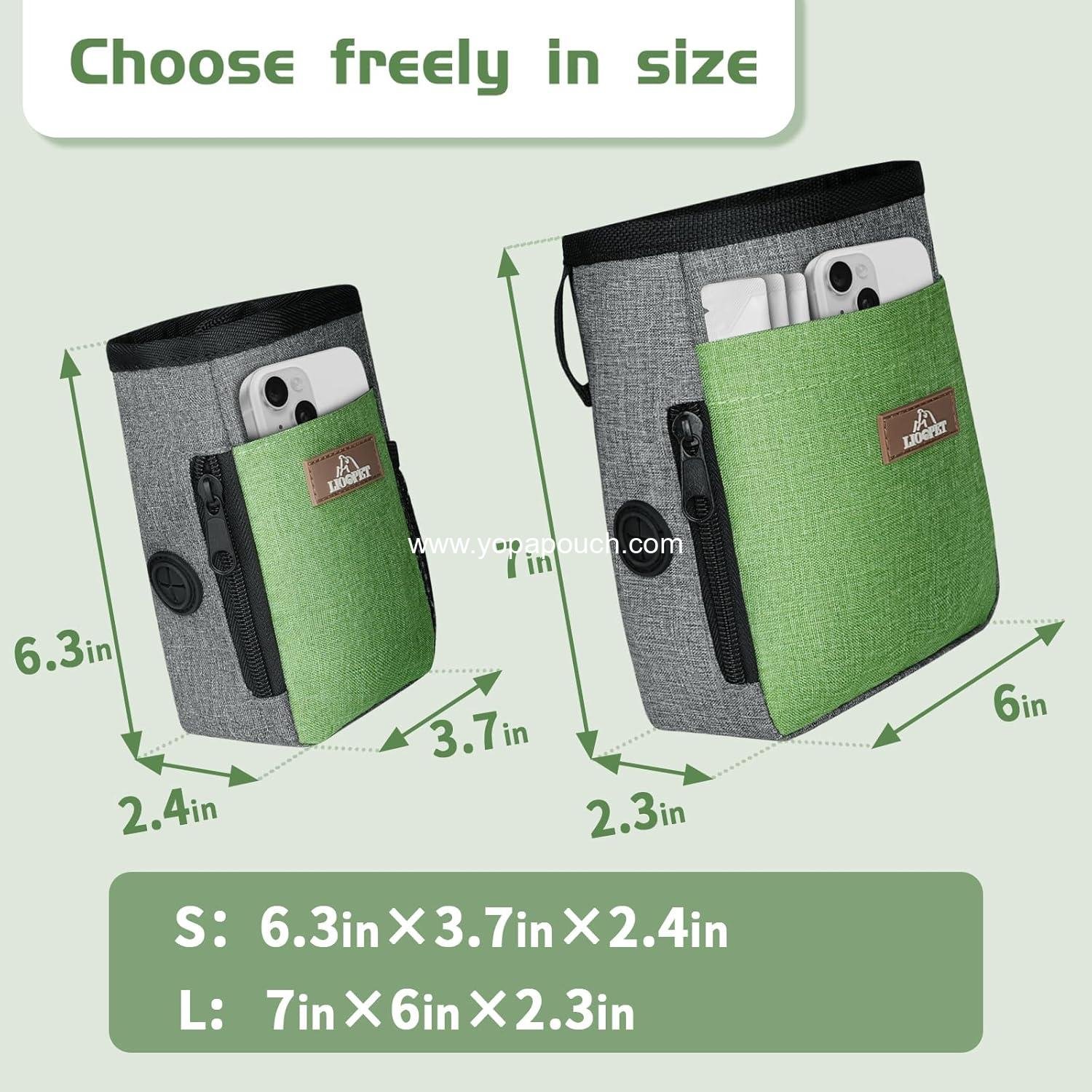Wholesale Upgraded Large Dog Treat Pouch with Waist Clip - Stylish Green & Grey Design - Spacious Treat Bag for Walks, Outdoor Activities, Travel, and Training - Includes 1 Poop Bag - Supplier