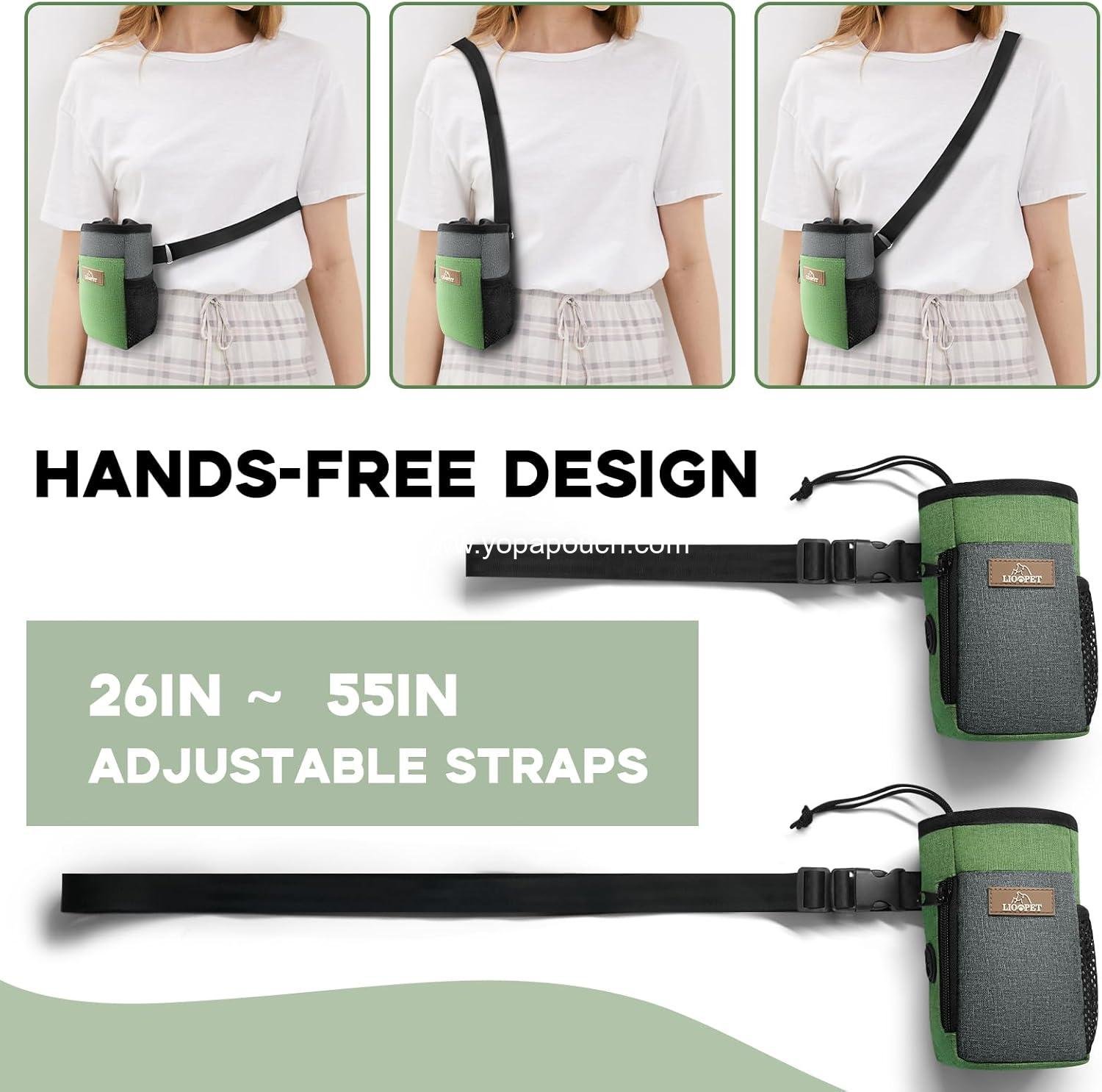Wholesale Upgraded Large Dog Treat Pouch with Waist Clip - Stylish Green & Grey Design - Spacious Treat Bag for Walks, Outdoor Activities, Travel, and Training - Includes 1 Poop Bag - Supplier