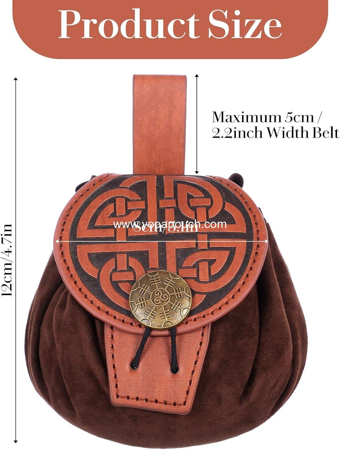 Wholesale Medieval Embossed Leather Drawstring Dice Bag Renaissance Belt Pouch Vintage Coin Storage (B) Supplier