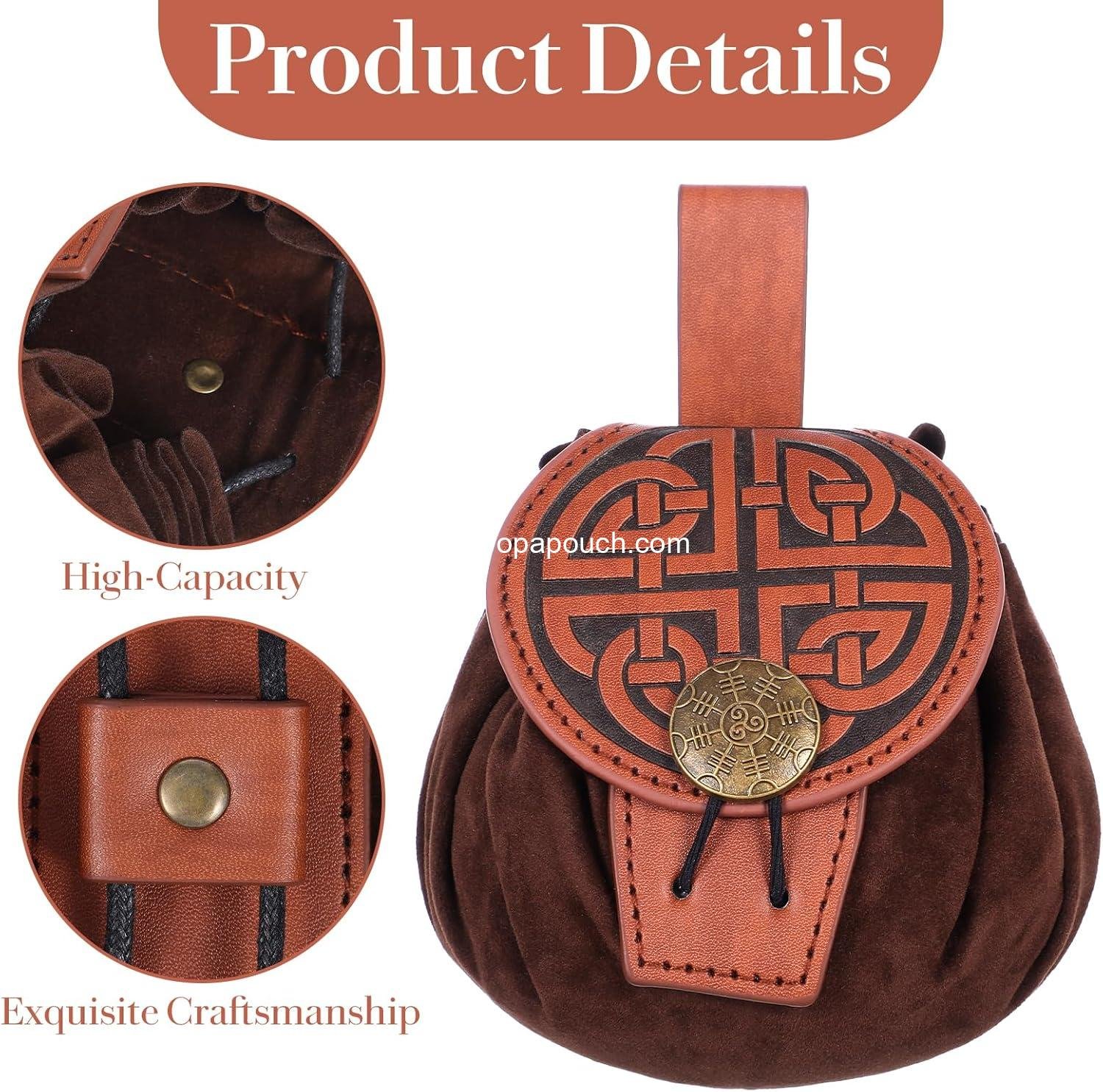 Wholesale Medieval Embossed Leather Drawstring Dice Bag Renaissance Belt Pouch Vintage Coin Storage (B) Supplier