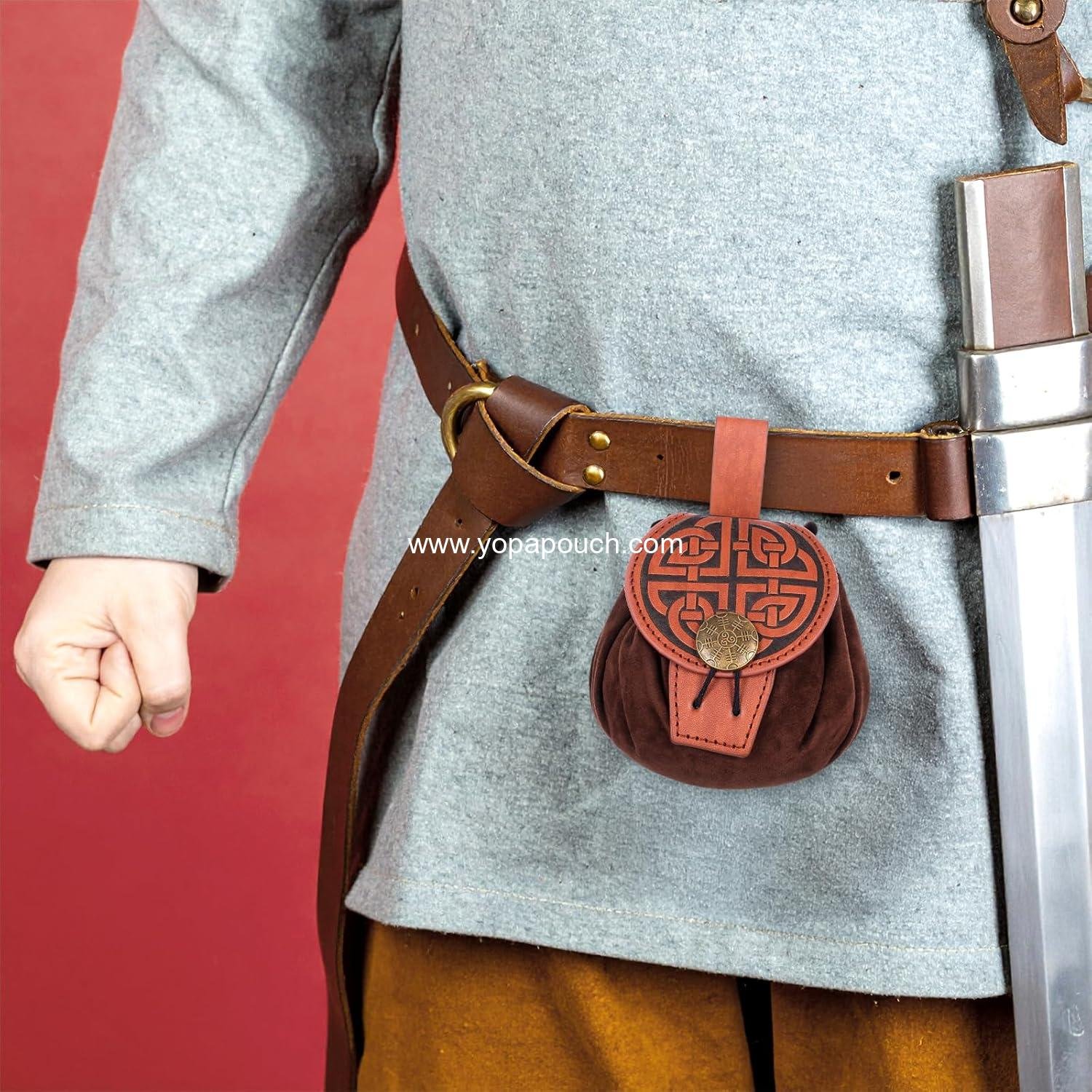 Wholesale Medieval Embossed Leather Drawstring Dice Bag Renaissance Belt Pouch Vintage Coin Storage (B) Supplier