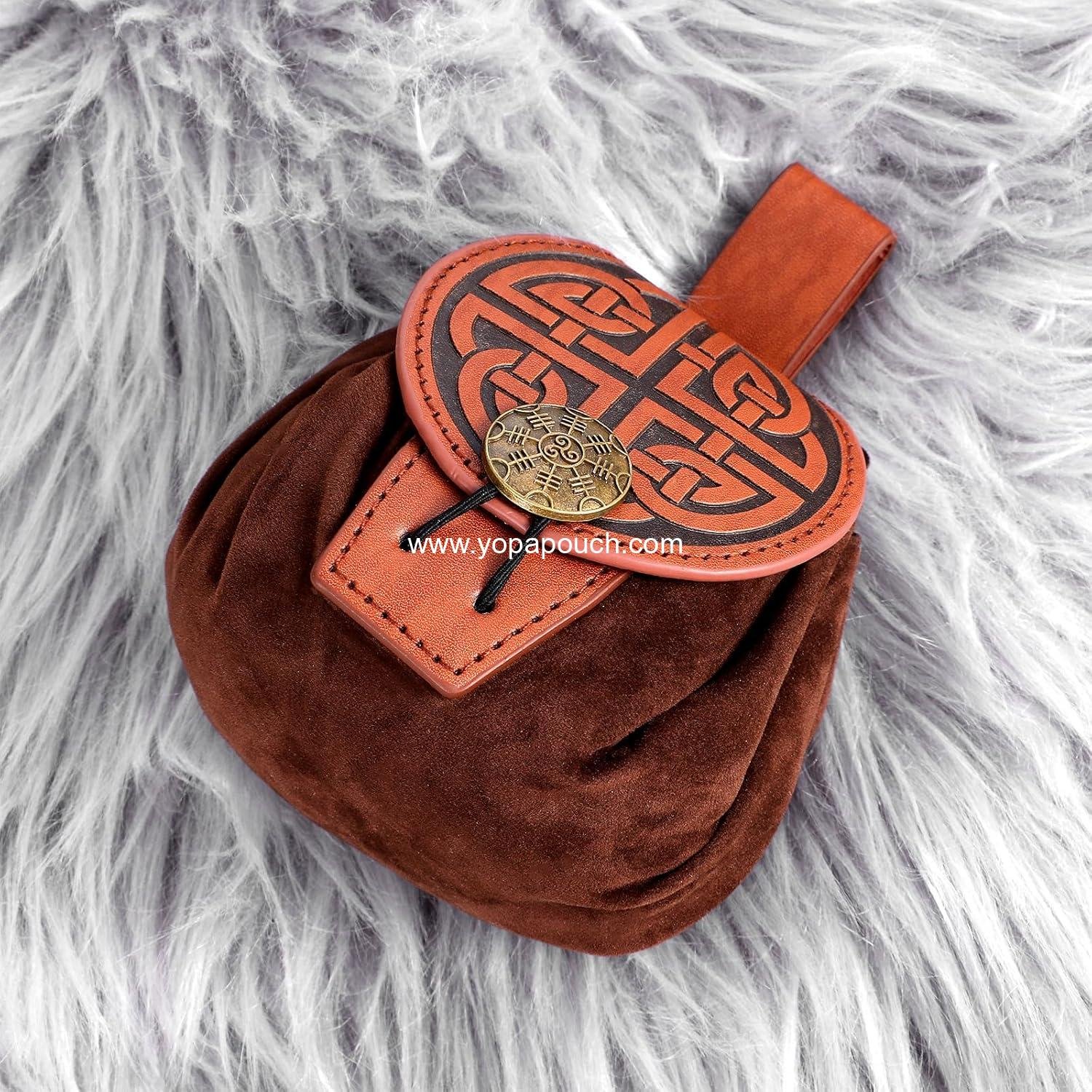 Wholesale Medieval Embossed Leather Drawstring Dice Bag Renaissance Belt Pouch Vintage Coin Storage (B) Supplier