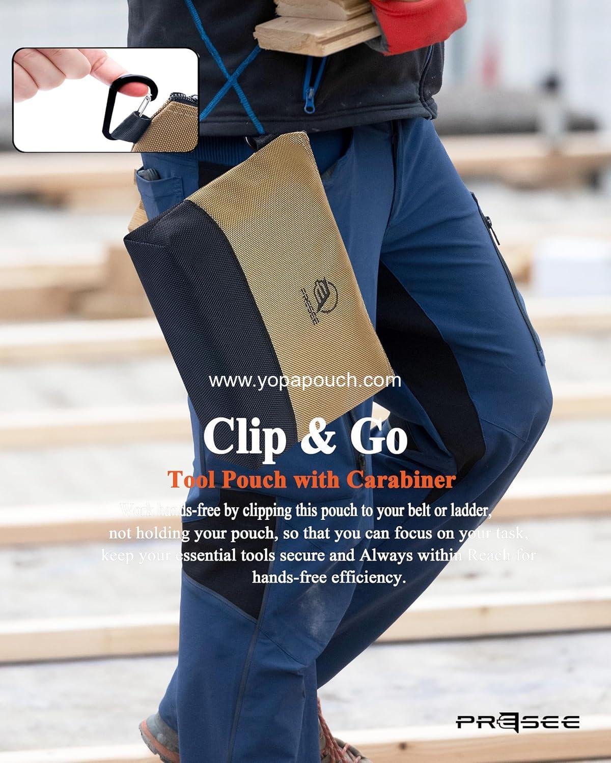 Wholesale Small Tool Pouch Zipper Organizer Bag - 10.5 Inch Heavy Duty Nylon 1680D with Metal Carabiner, Perfect for Tools, Stationery, and Pencils, Pack of 2, Green & Khaki Supplier