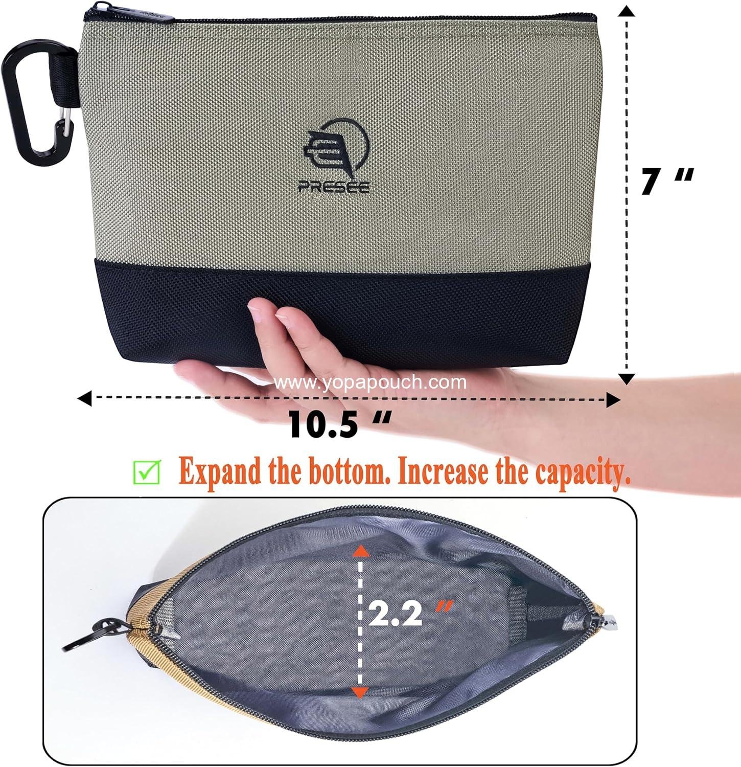 Wholesale Small Tool Pouch Zipper Organizer Bag - 10.5 Inch Heavy Duty Nylon 1680D with Metal Carabiner, Perfect for Tools, Stationery, and Pencils, Pack of 2, Green & Khaki Supplier