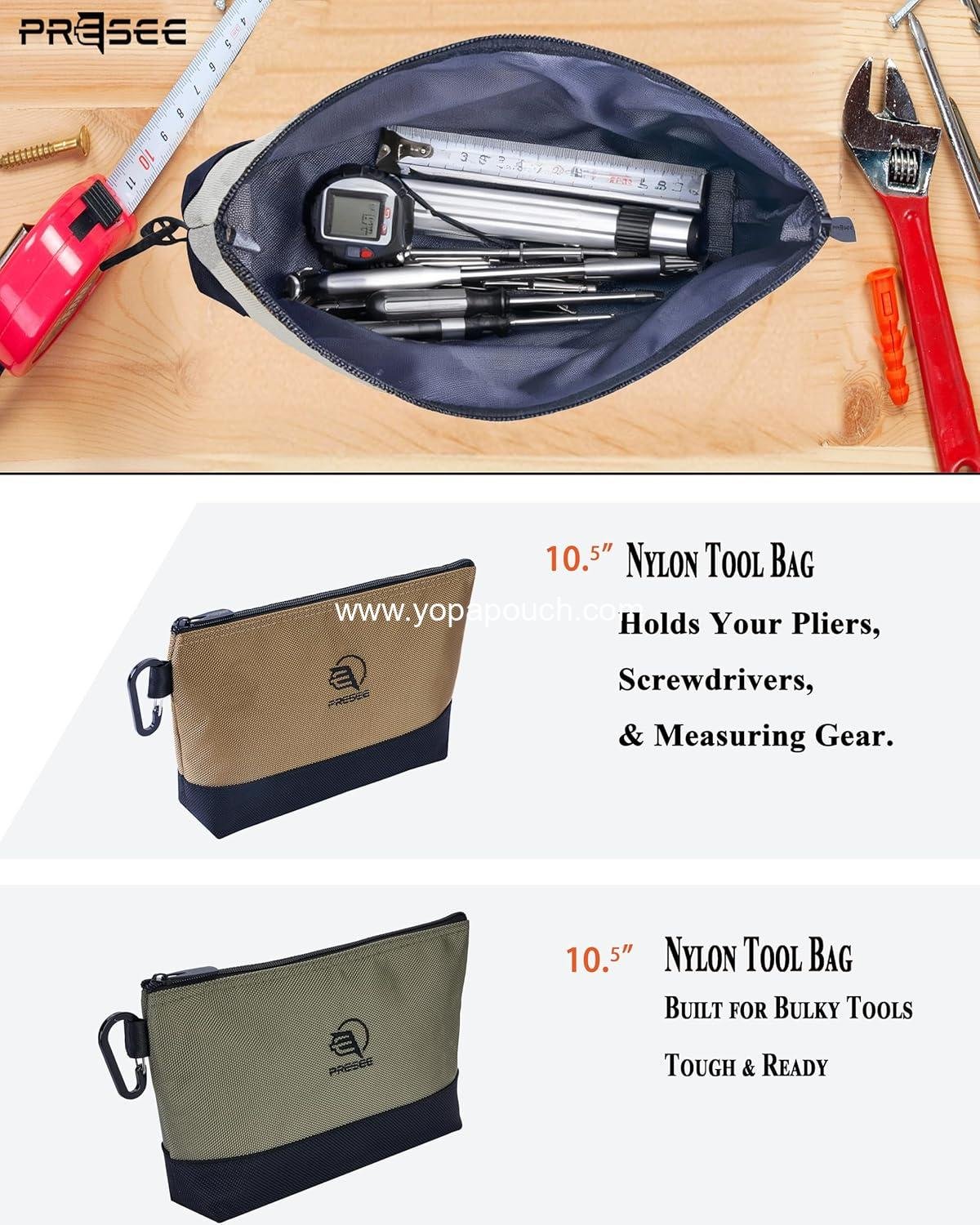 Wholesale Small Tool Pouch Zipper Organizer Bag - 10.5 Inch Heavy Duty Nylon 1680D with Metal Carabiner, Perfect for Tools, Stationery, and Pencils, Pack of 2, Green & Khaki Supplier