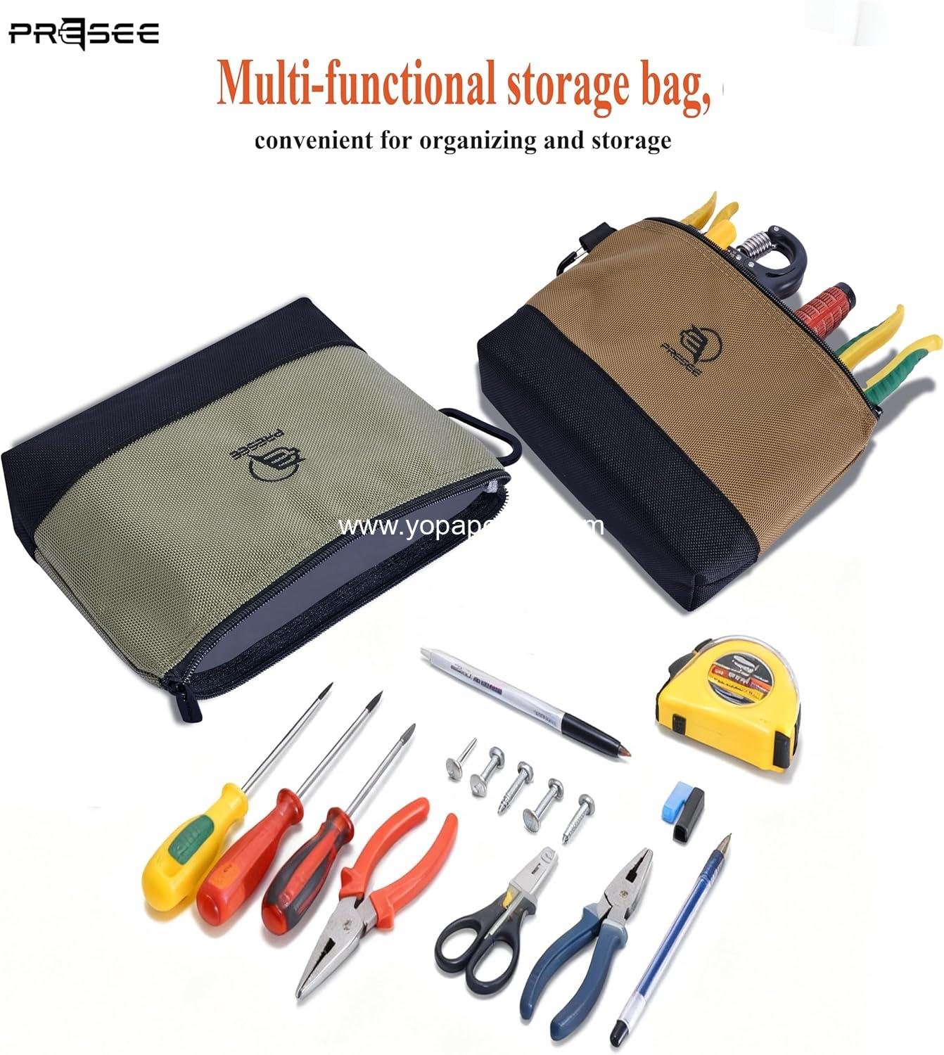 Wholesale Small Tool Pouch Zipper Organizer Bag - 10.5 Inch Heavy Duty Nylon 1680D with Metal Carabiner, Perfect for Tools, Stationery, and Pencils, Pack of 2, Green & Khaki Supplier