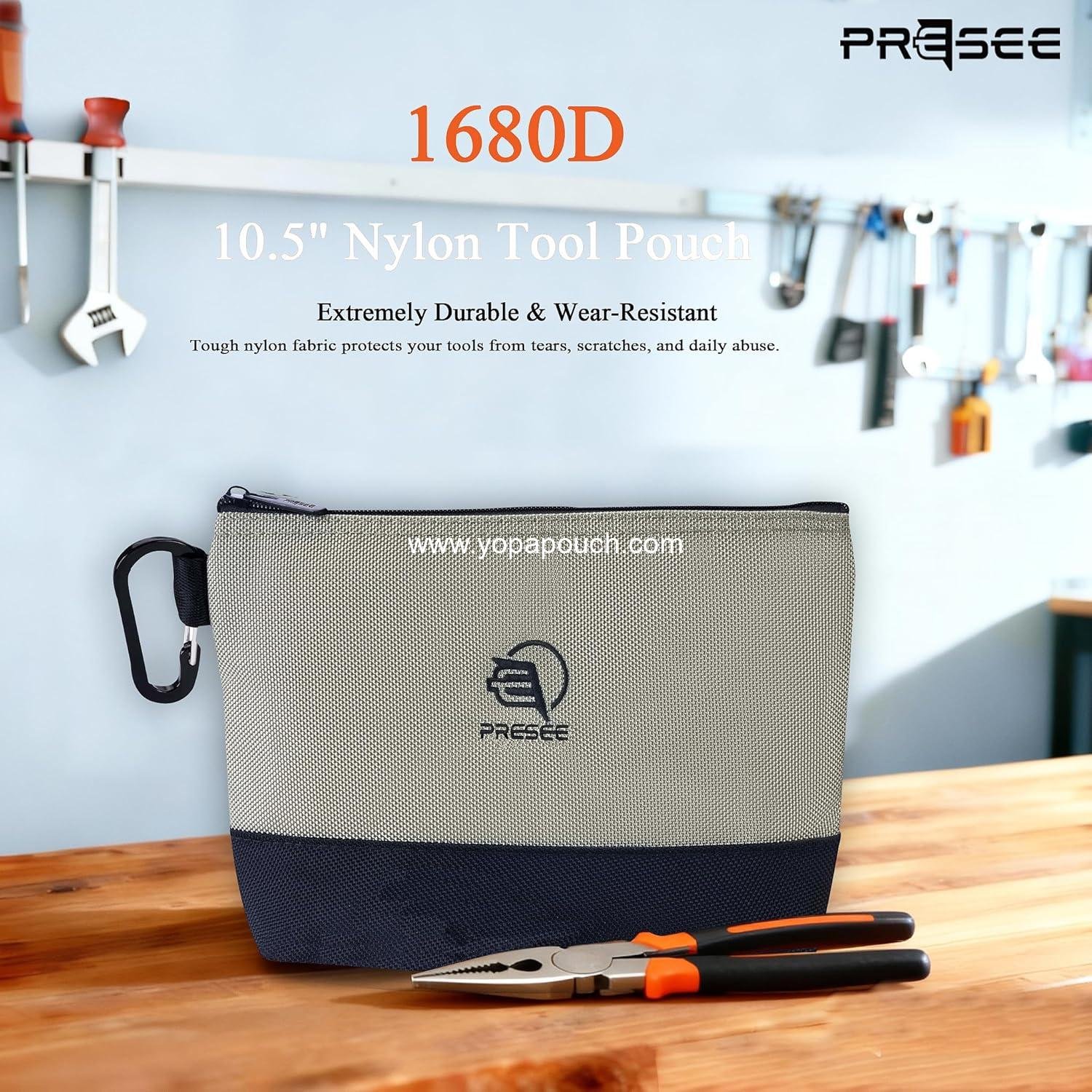 Wholesale Small Tool Pouch Zipper Organizer Bag - 10.5 Inch Heavy Duty Nylon 1680D with Metal Carabiner, Perfect for Tools, Stationery, and Pencils, Pack of 2, Green & Khaki Supplier