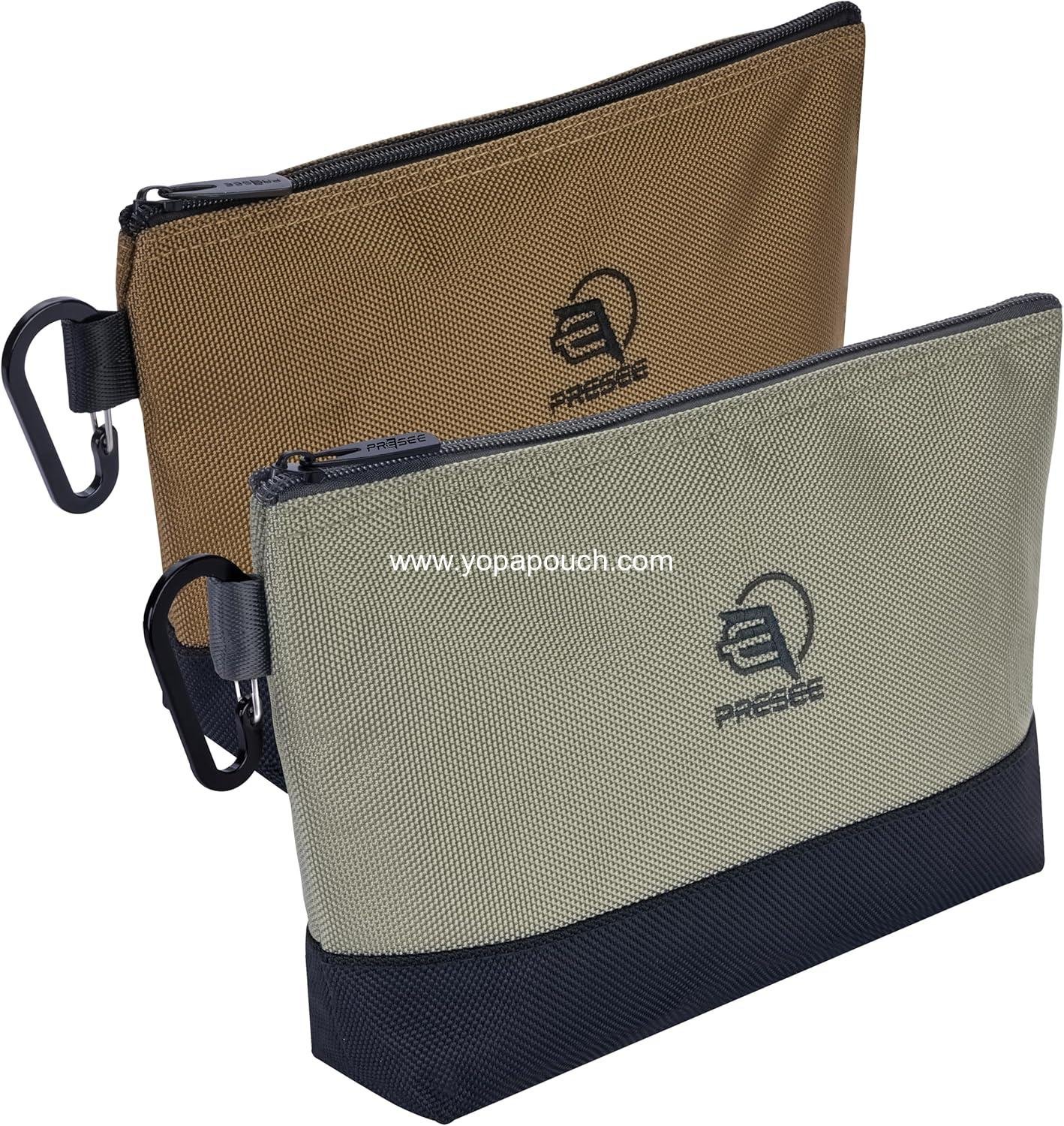 Wholesale Small Tool Pouch Zipper Organizer Bag - 10.5 Inch Heavy Duty Nylon 1680D with Metal Carabiner, Perfect for Tools, Stationery, and Pencils, Pack of 2, Green & Khaki Supplier