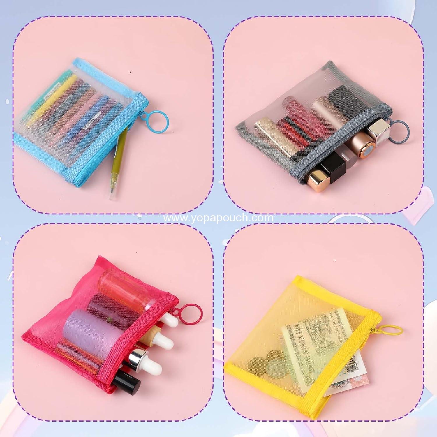 Wholesale 5 Pcs Mini Clear Zipper Pouches Mesh Bags Multipurpose Document Pocket Makeup Cosmetic Accessories Travel Toiletries Storage for Organization Manufacturer