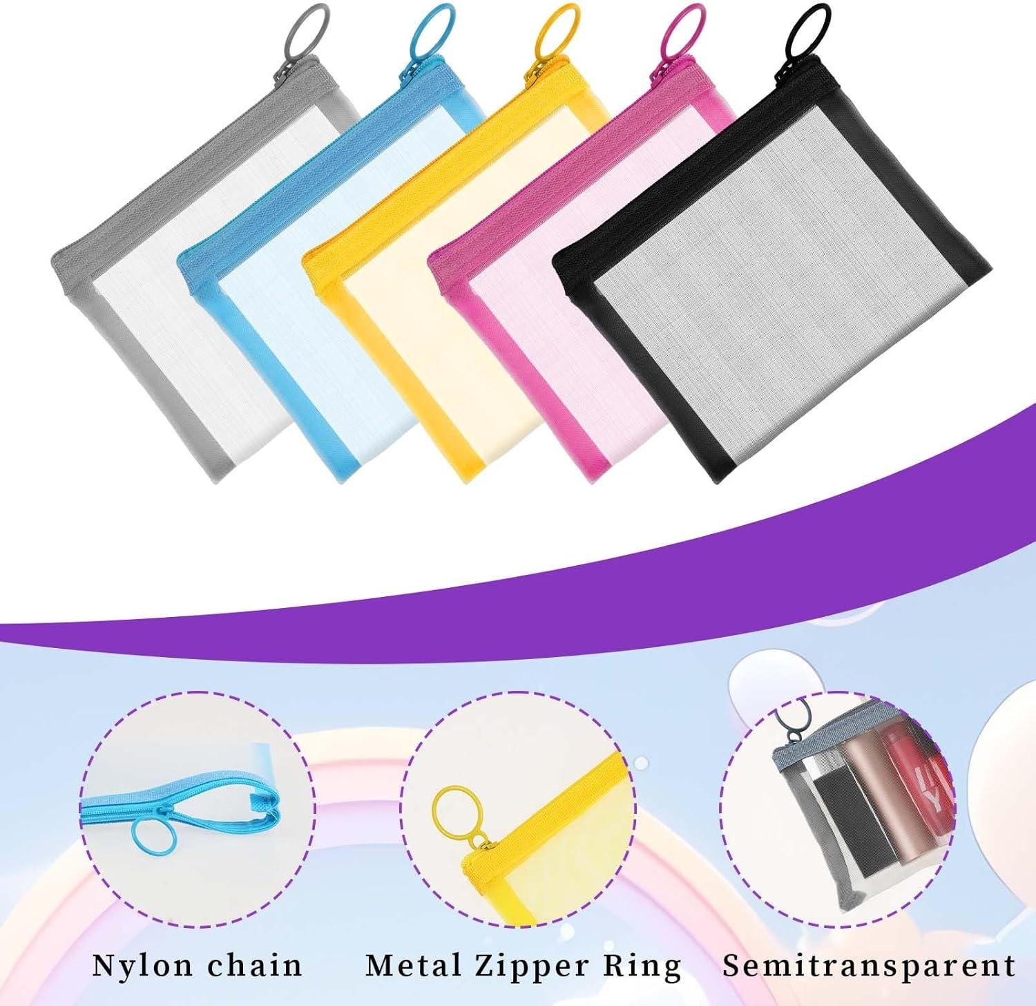 Wholesale 5 Pcs Mini Clear Zipper Pouches Mesh Bags Multipurpose Document Pocket Makeup Cosmetic Accessories Travel Toiletries Storage for Organization Manufacturer