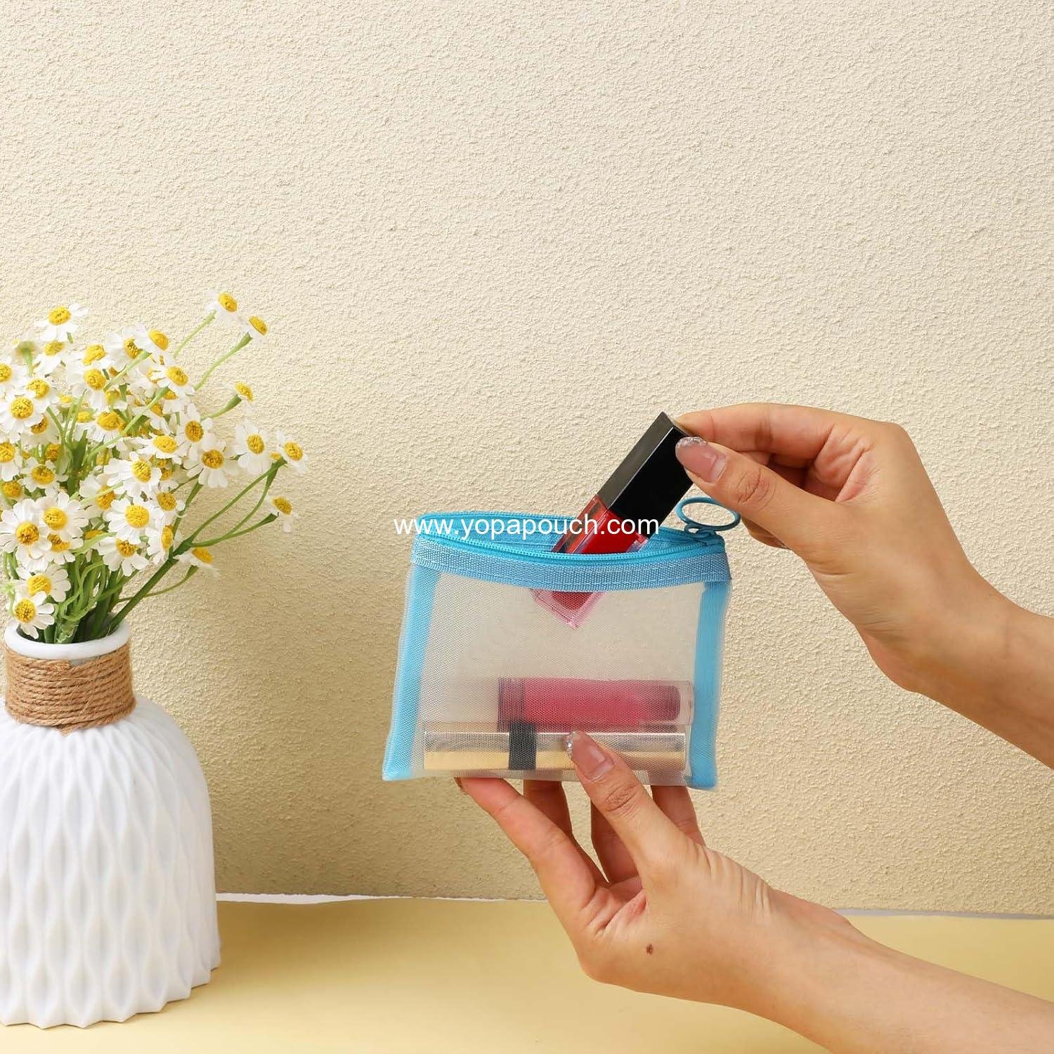 Wholesale 5 Pcs Mini Clear Zipper Pouches Mesh Bags Multipurpose Document Pocket Makeup Cosmetic Accessories Travel Toiletries Storage for Organization Manufacturer