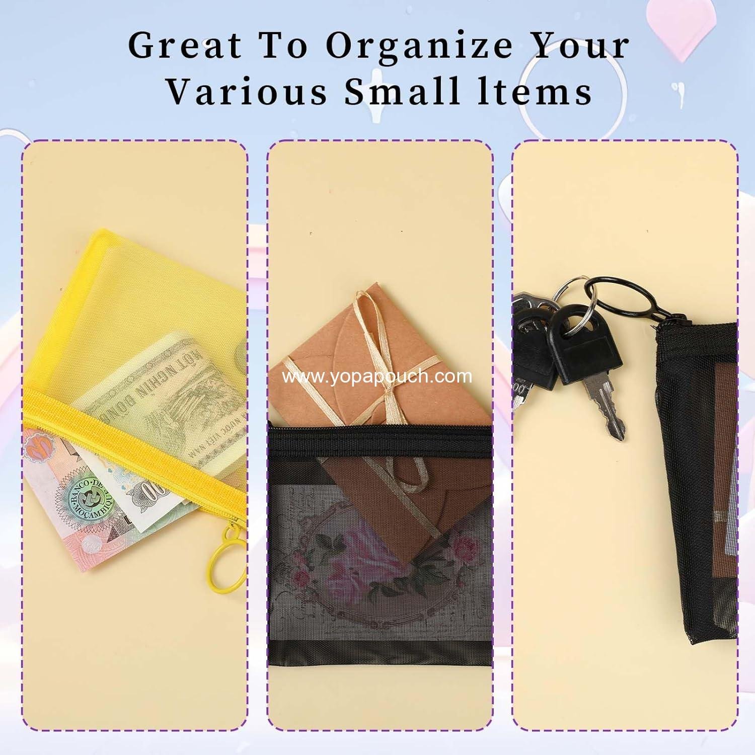 Wholesale 5 Pcs Mini Clear Zipper Pouches Mesh Bags Multipurpose Document Pocket Makeup Cosmetic Accessories Travel Toiletries Storage for Organization Manufacturer