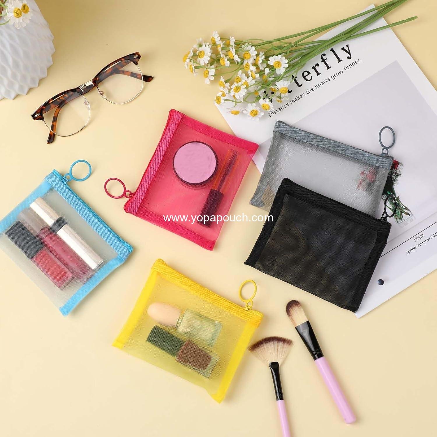 Wholesale 5 Pcs Mini Clear Zipper Pouches Mesh Bags Multipurpose Document Pocket Makeup Cosmetic Accessories Travel Toiletries Storage for Organization Manufacturer