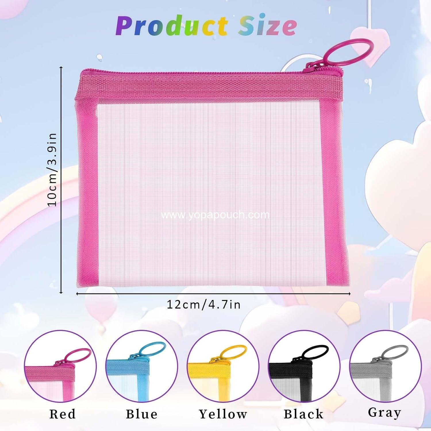 Wholesale 5 Pcs Mini Clear Zipper Pouches Mesh Bags Multipurpose Document Pocket Makeup Cosmetic Accessories Travel Toiletries Storage for Organization Manufacturer